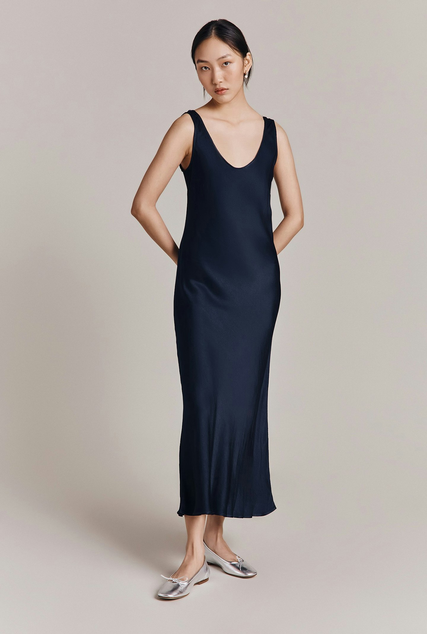 Ghost, Palm Satin Slip Midi Dress