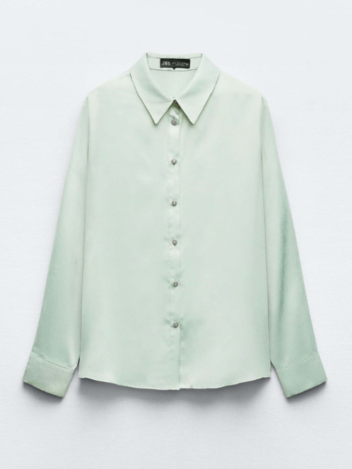 Zara, Satin Shirt with Rhinestone Buttons