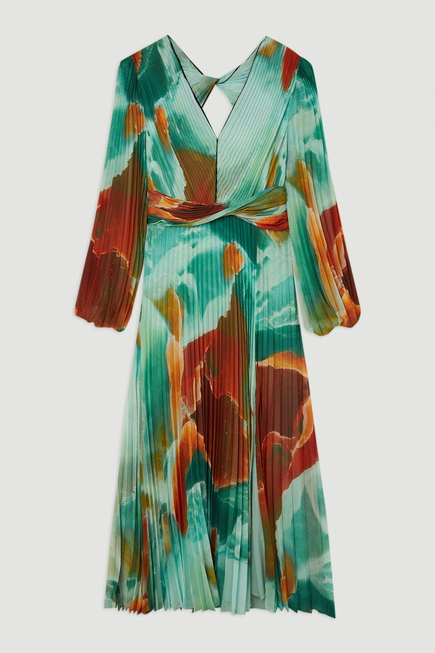 Abstract Printed Soft Pleated Woven Maxi Dress