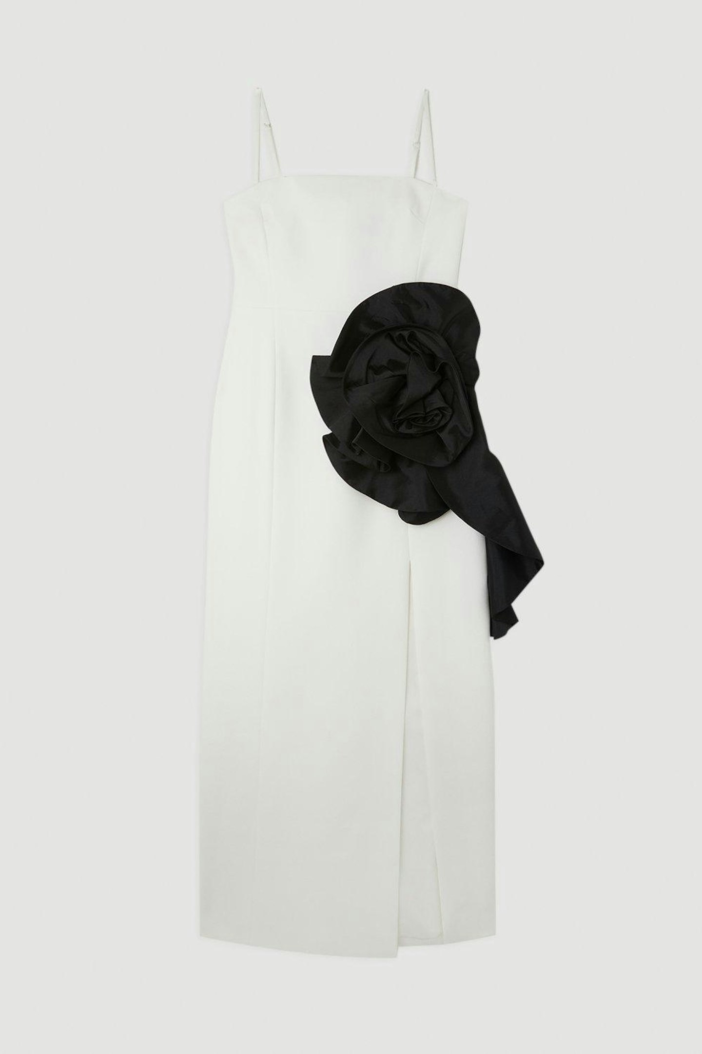Compact Stretch Taffeta Rosette Midi Dress