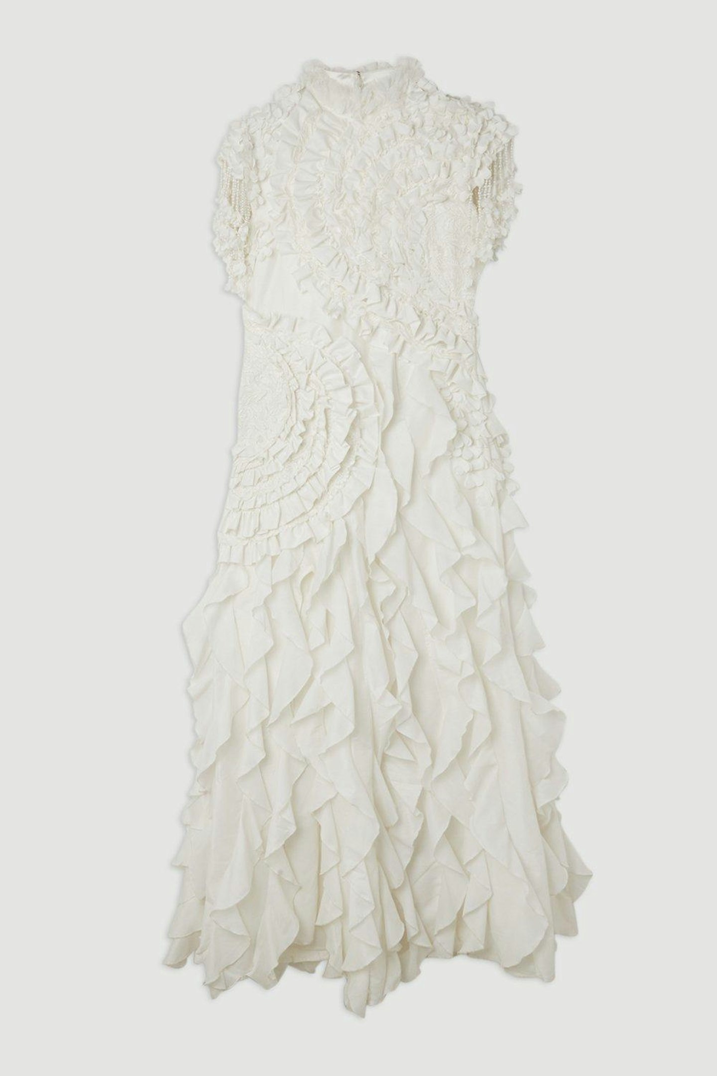 Drama Ruffle Lace Mix Woven Maxi Dress