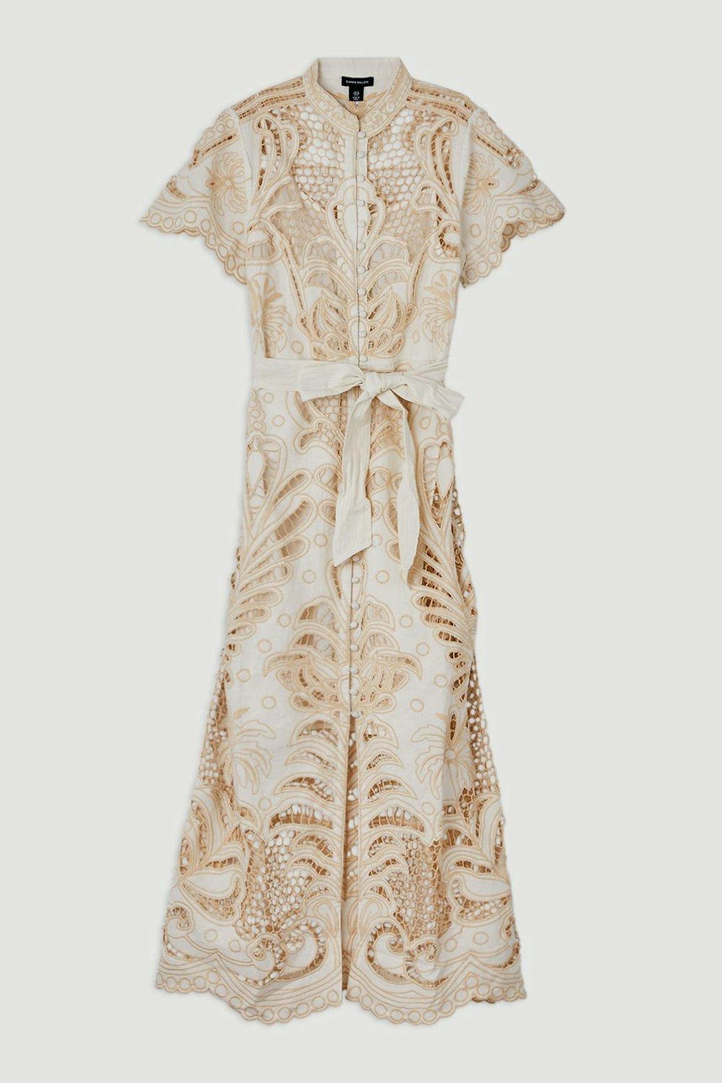 Linen Cutwork Embroidery Woven Midi Dress