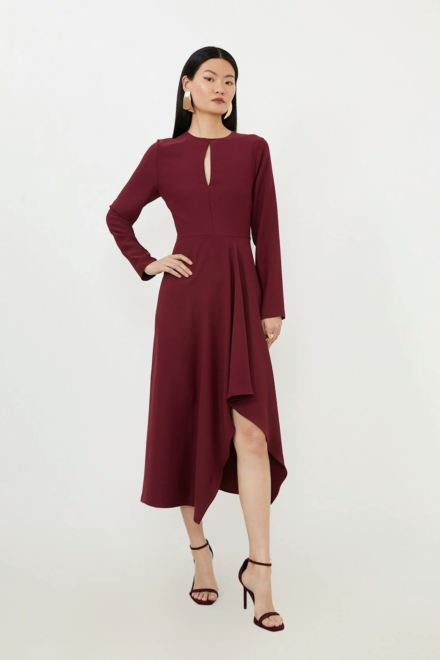 Karen Millen, Premium Crepe Asymmetric Drape Waterfall Dress