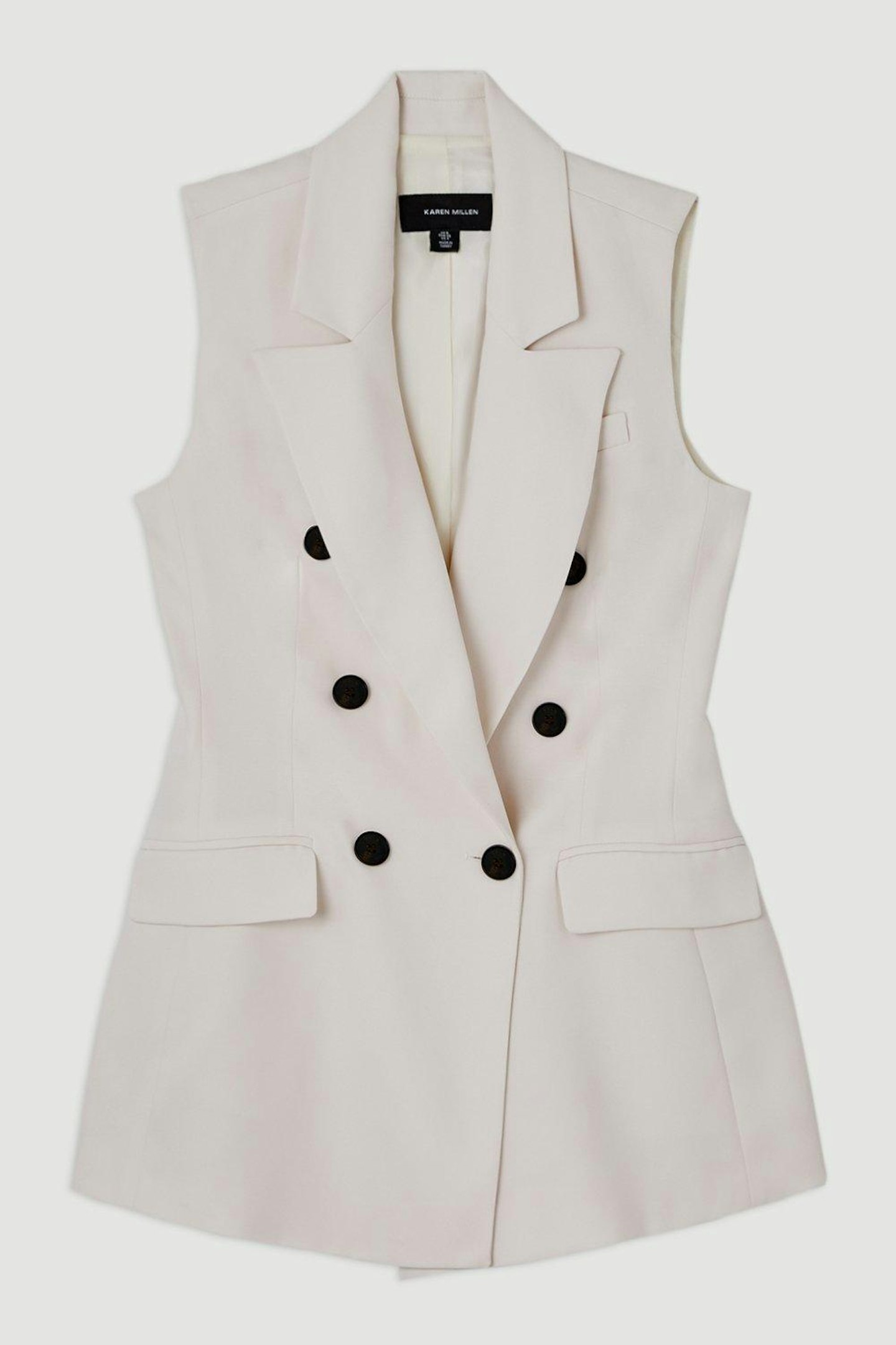 Soft Tailored Double-Breasted Sleeveless Tailored Blazer