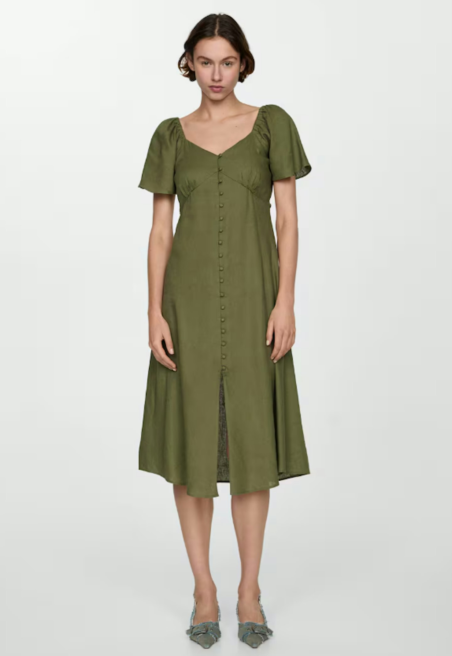 Mango, Buttoned linen-blend dress