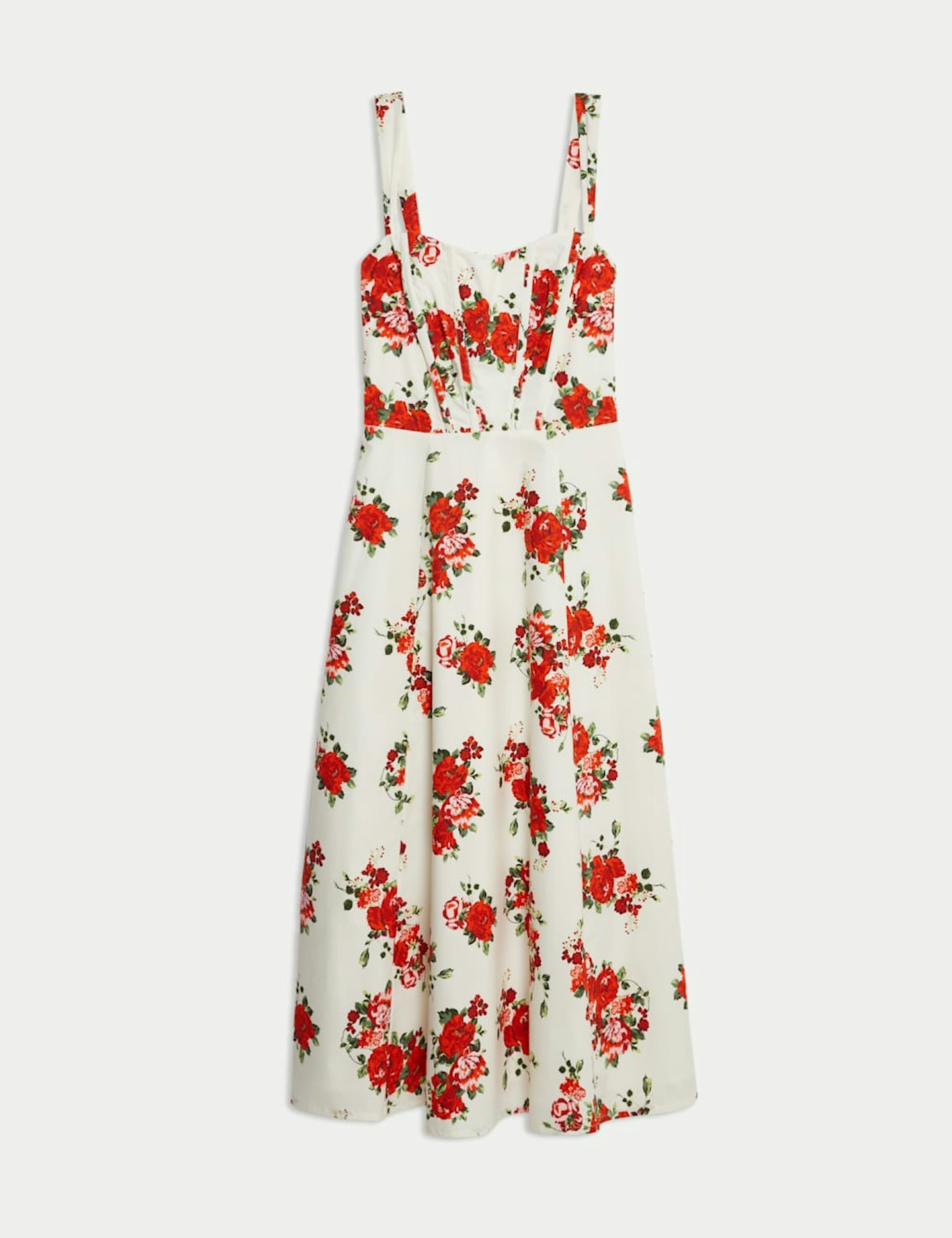 M&S Pure Cotton Floral Corset Midi Skater Dress
