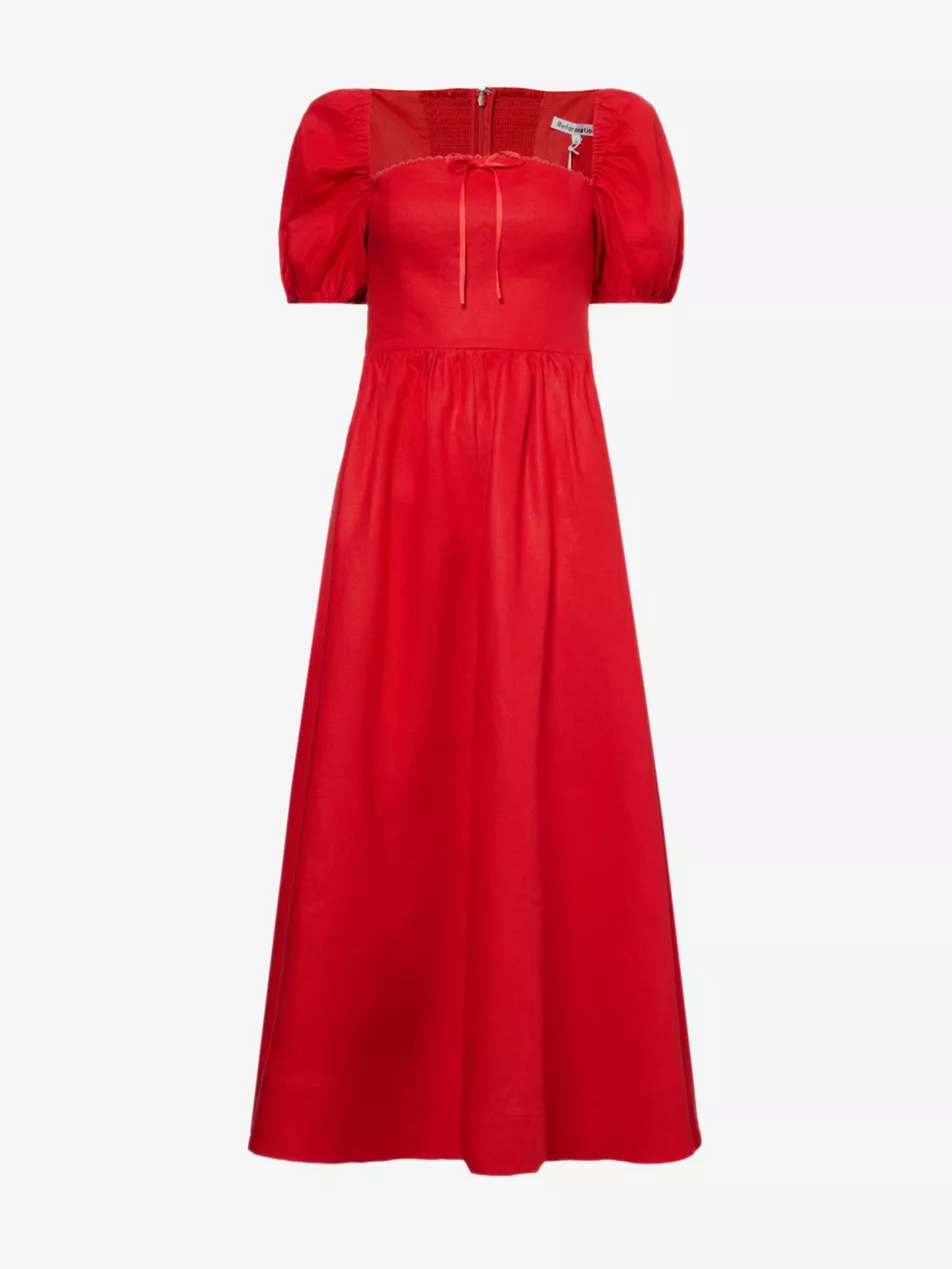 Reformation Marella Puff Sleeve Linen Midi Dress