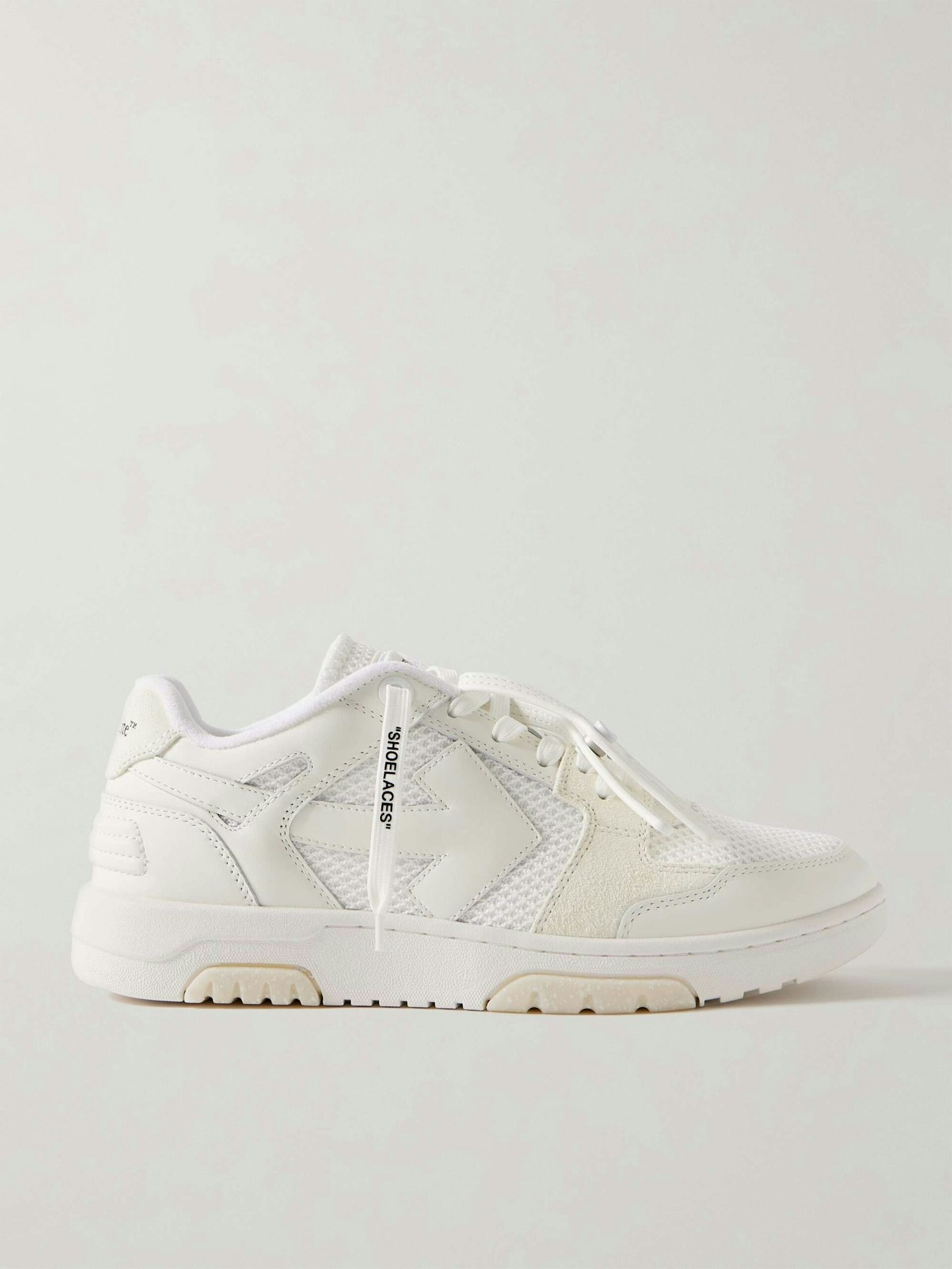 Off-White, Out of Office Suede-Trimmed Leather and Mesh Sneakers