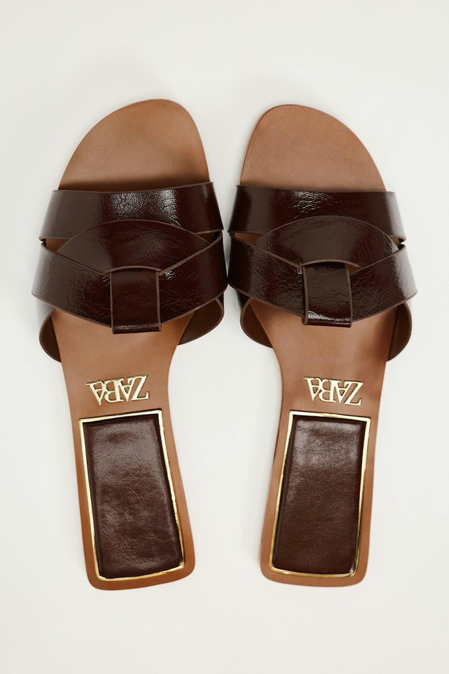 Zara, Flat Criss-Cross Leather Slider Sandals