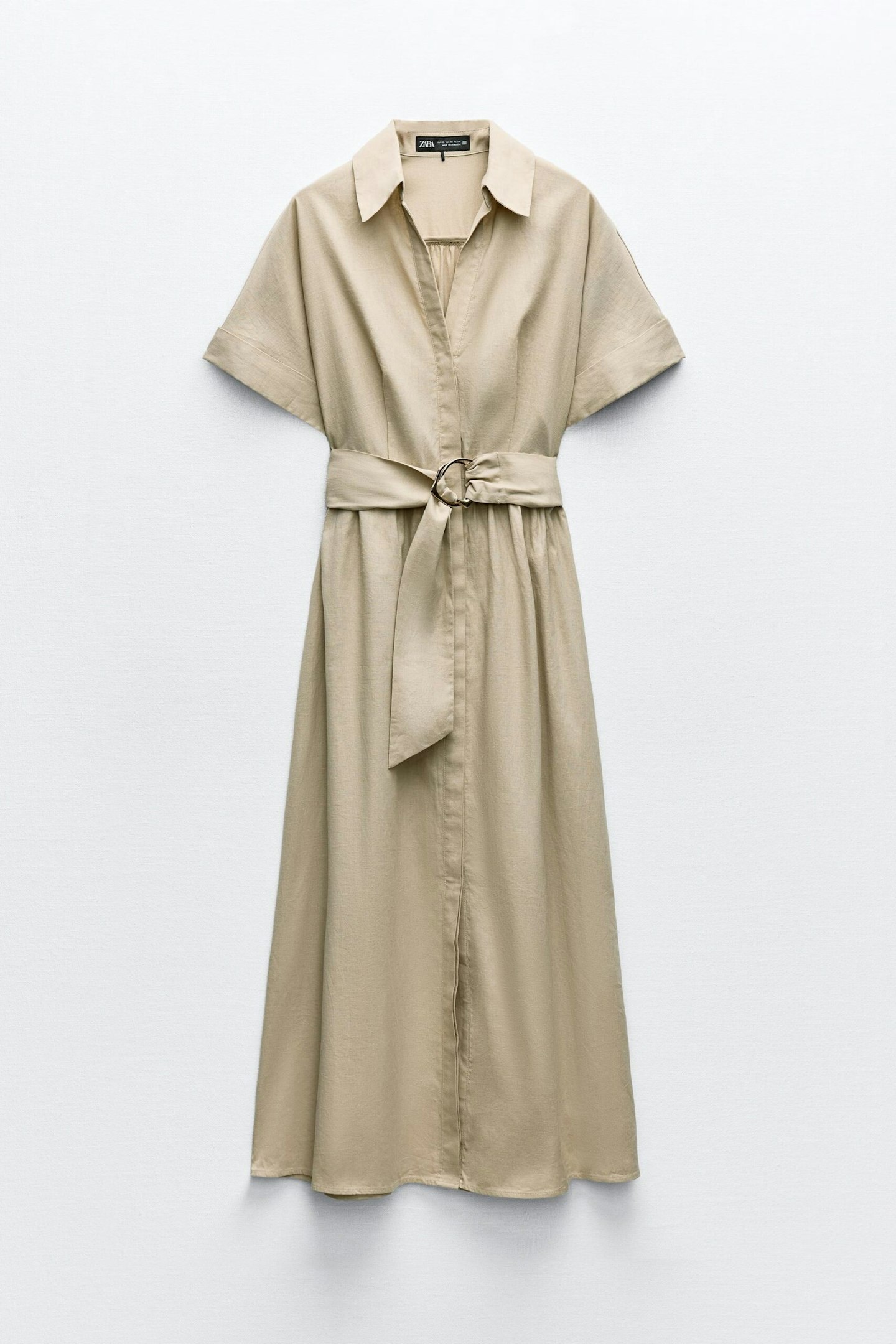 Zara Linen Blend Midi Shirt Dress