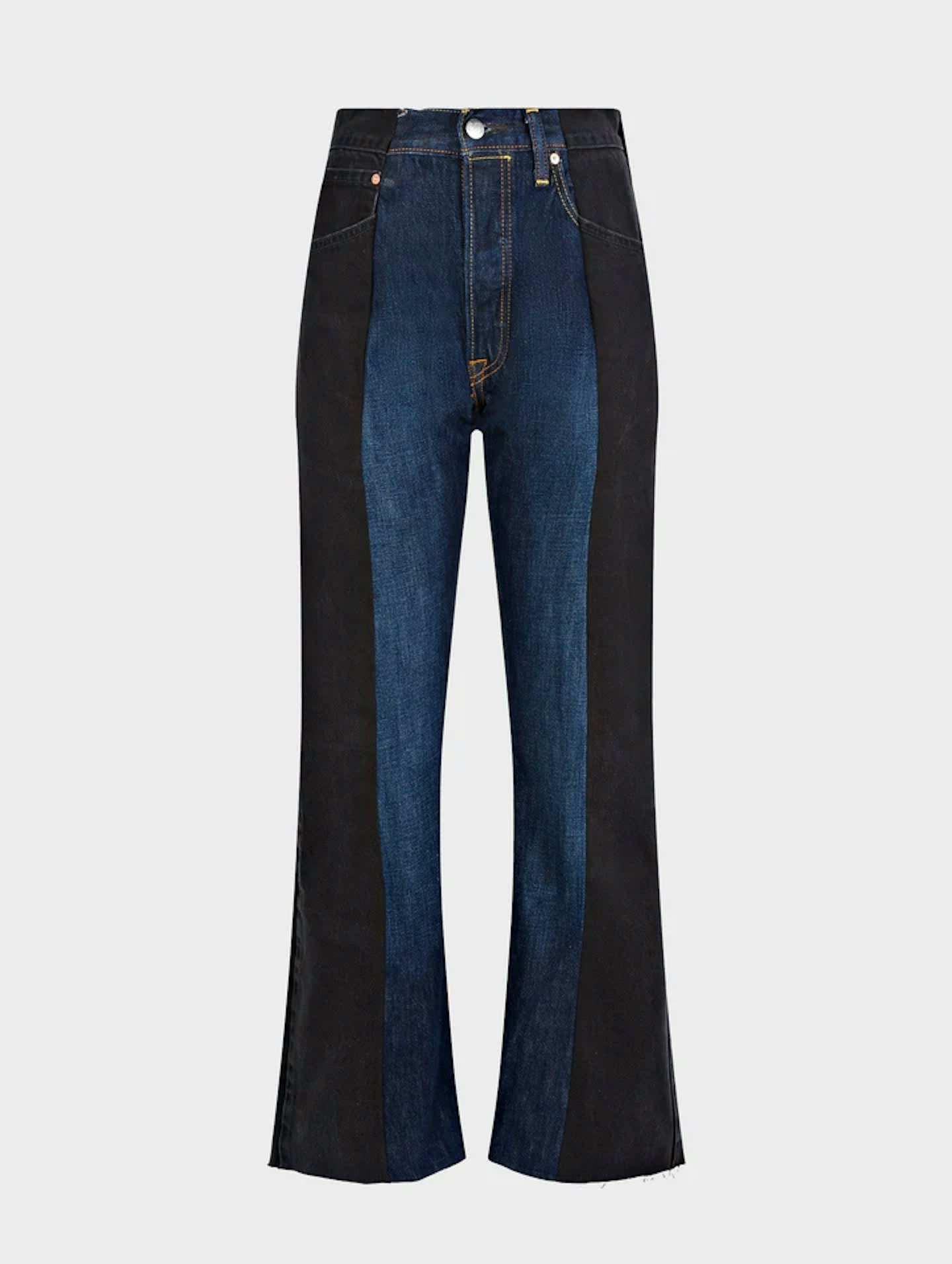 E.L.V. Denim, Black Dark Blue Contrast Flare Jeans