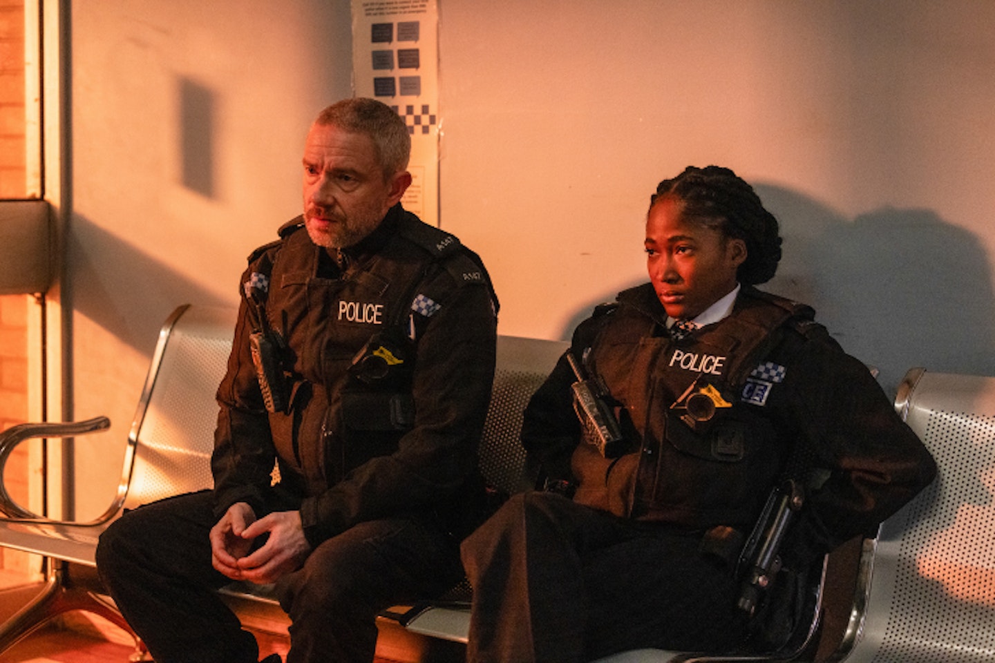 Martin Freeman and Adelayo Adedayo as police officers in The Responder
