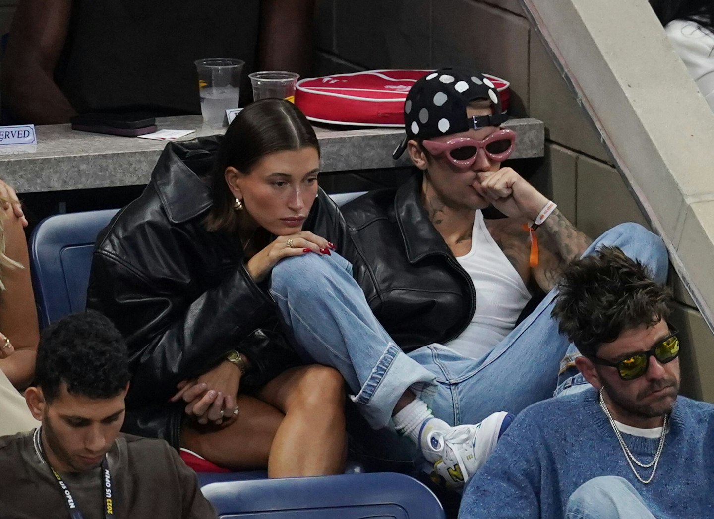 Justin and Hailey Bieber pictured here watching Coco Gauff VS Elise Mertens in September 2023