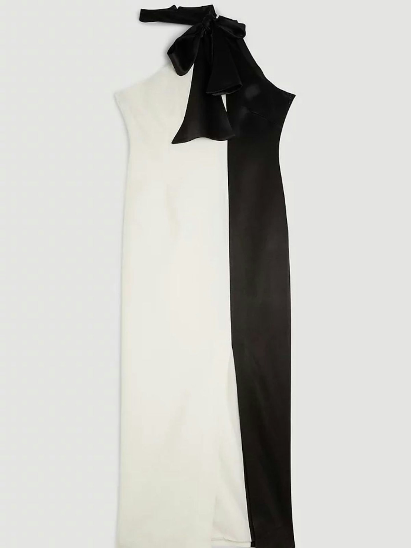 Tailored Satin Back Crepe Tie Neck Contrast Panel Maxi Dress