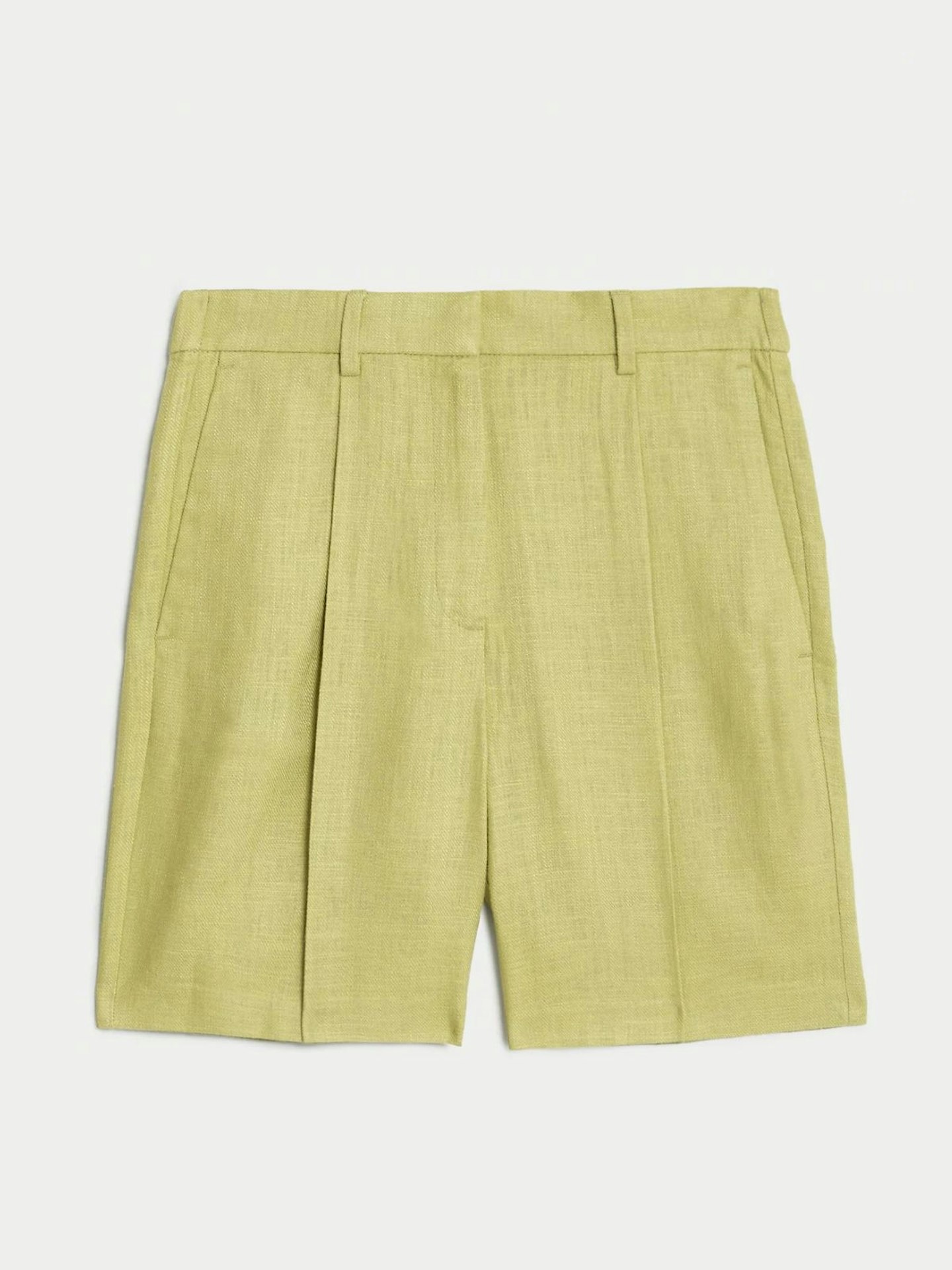 M And S Linen Rich High Waisted Pleat Front Shorts
