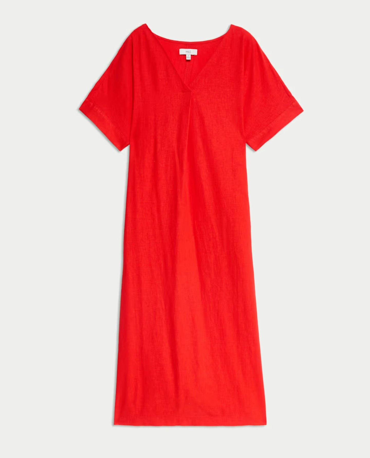 Linen Rich V-Neck Popover Midi Dress