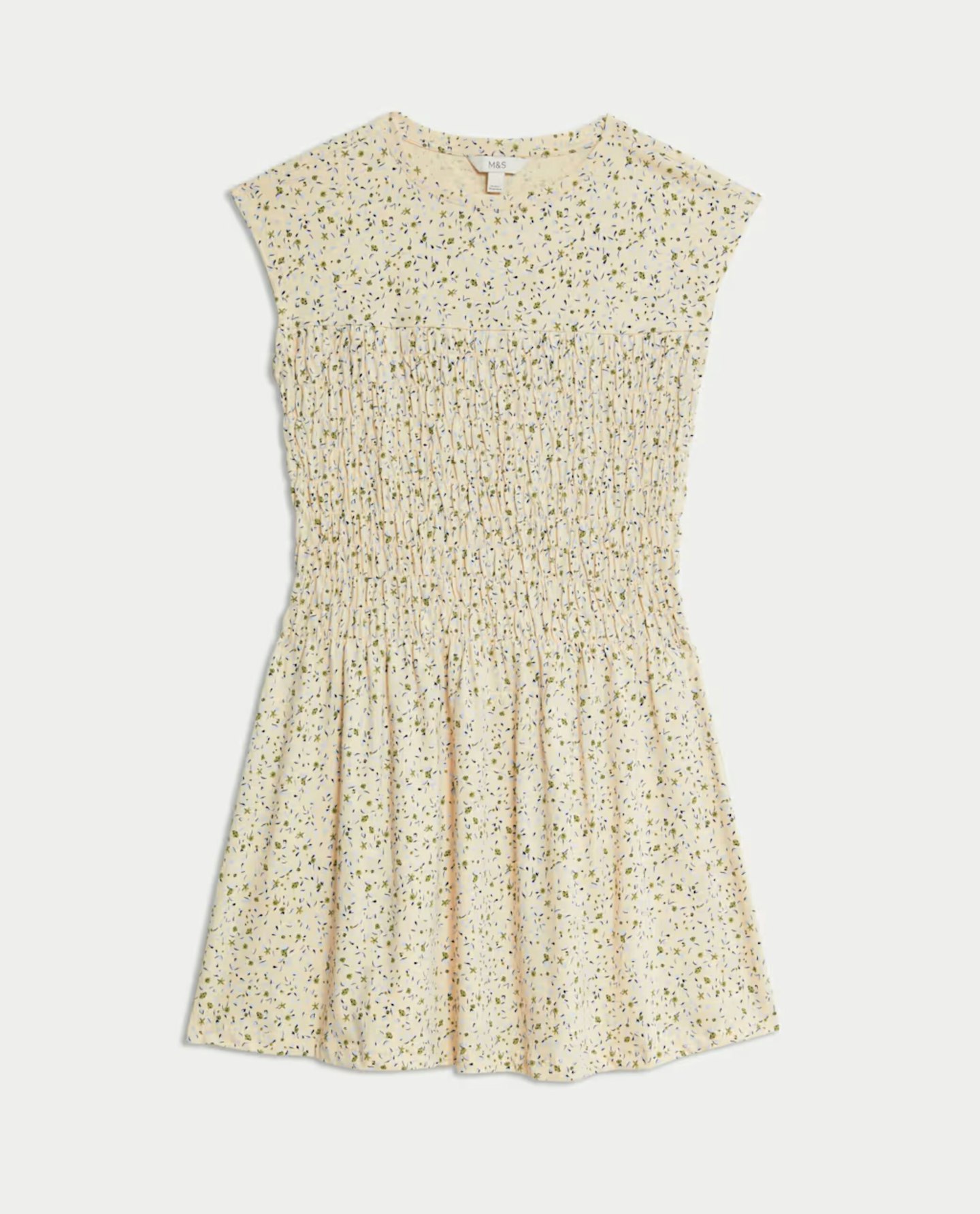 Pure Cotton Printed Mini Shirred Dress
