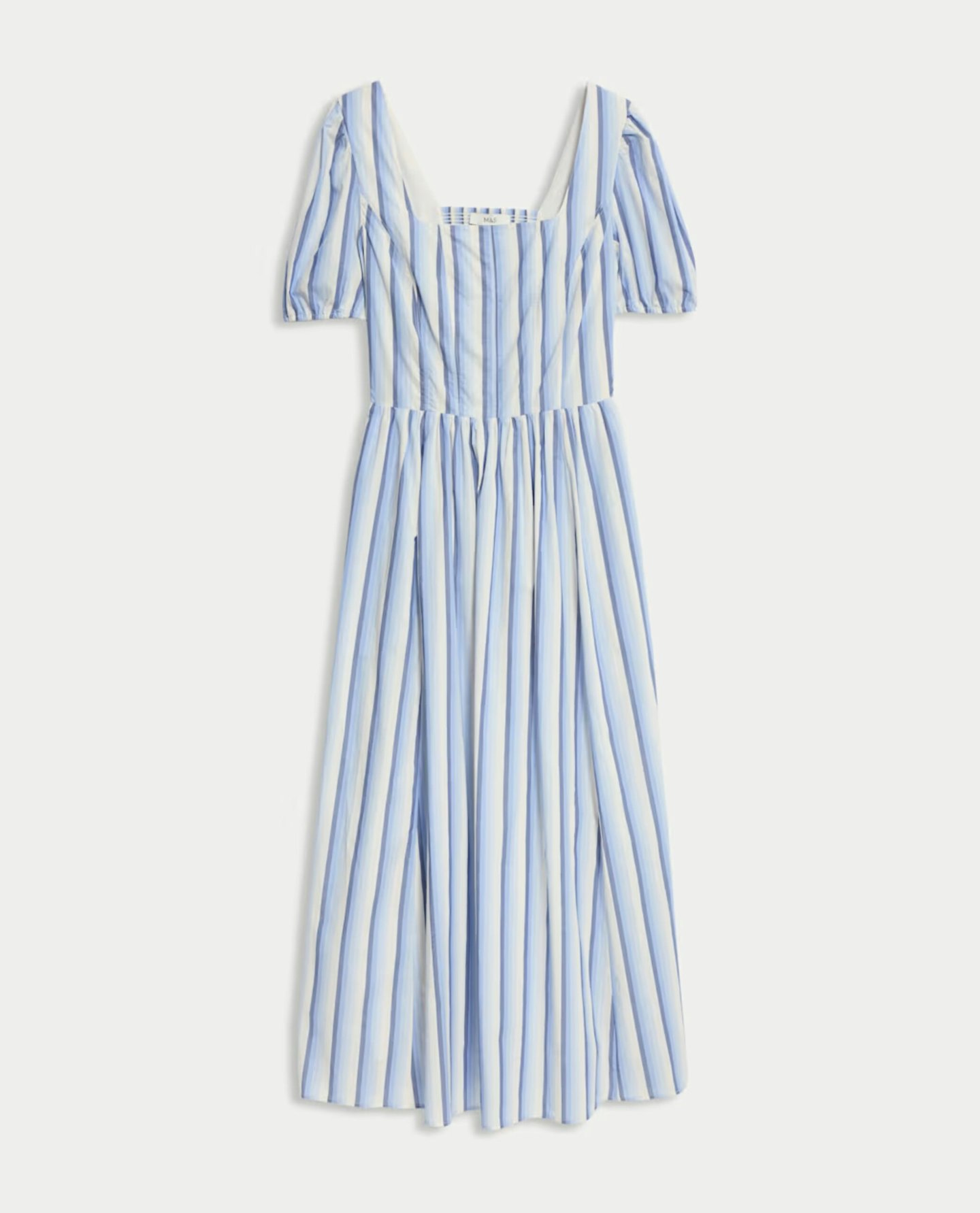 Pure Cotton Striped Midi Waisted Dress