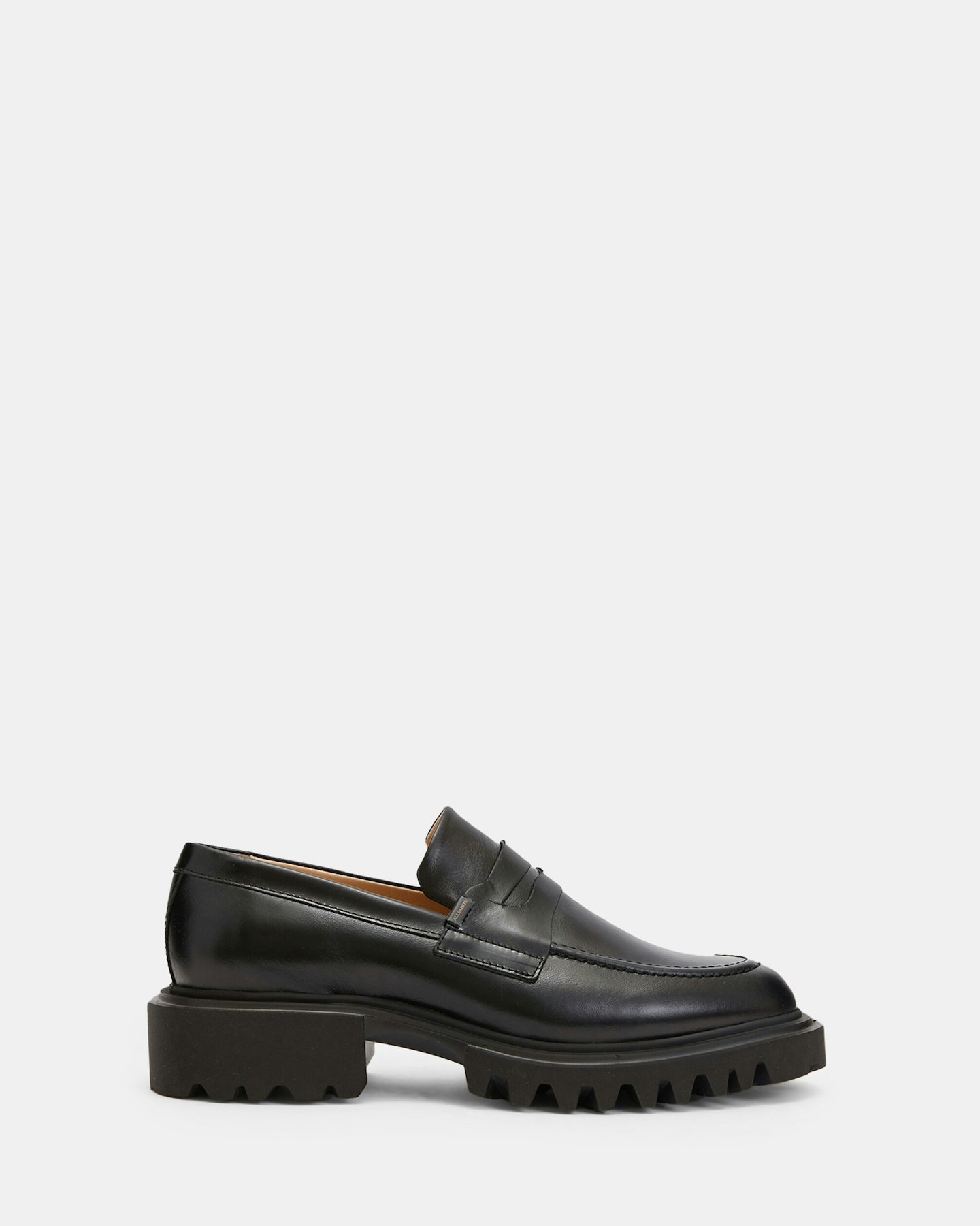 AllSaints, Lola Slip On Shiny Leather Loafer Shoes