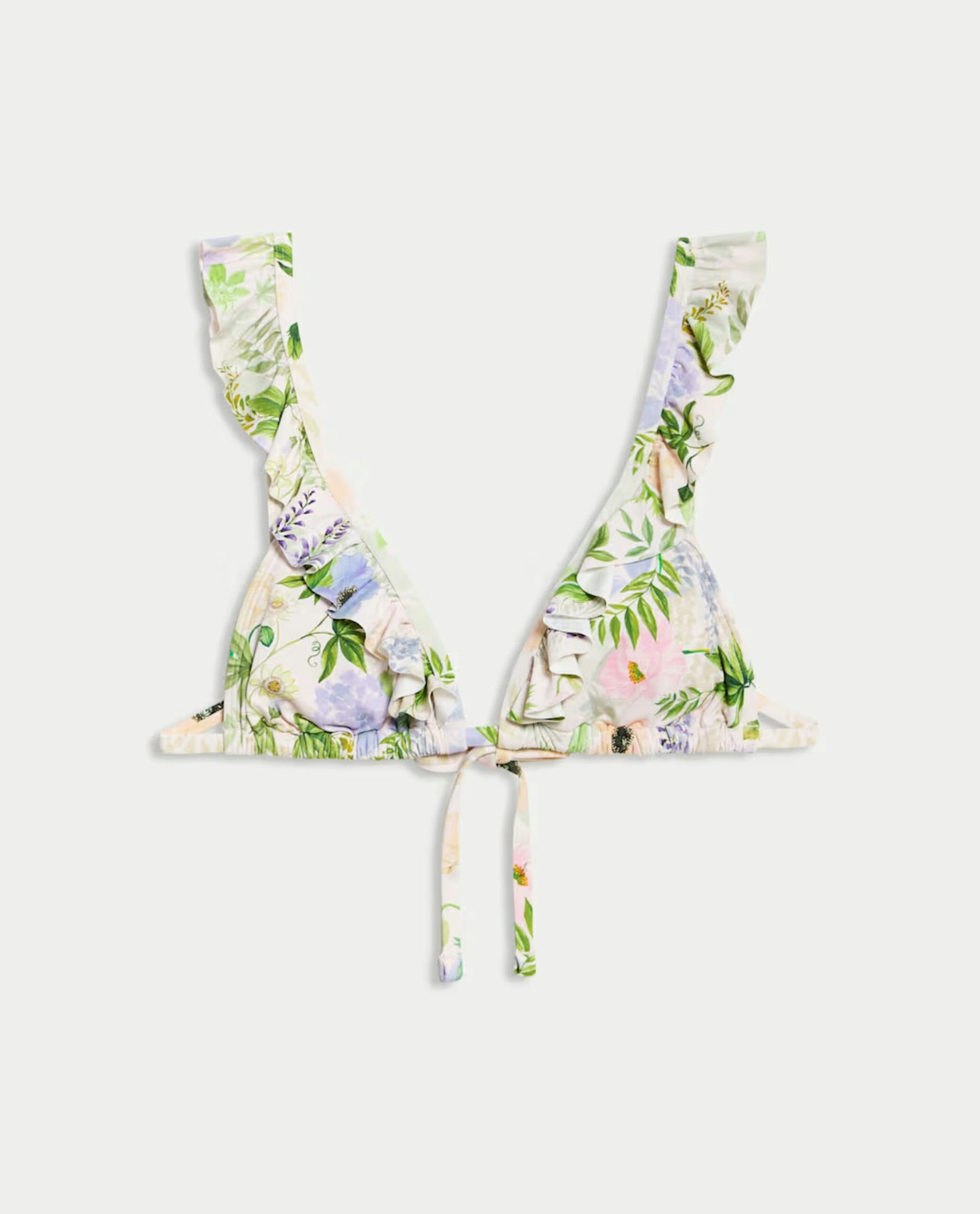Printed Ruffle Plunge Bikini Top