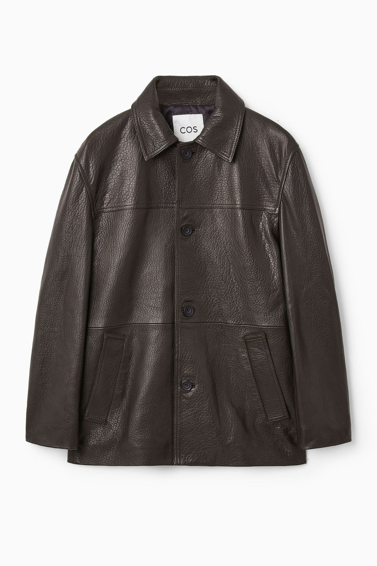 COS, Collared Grained-Leather Jacket