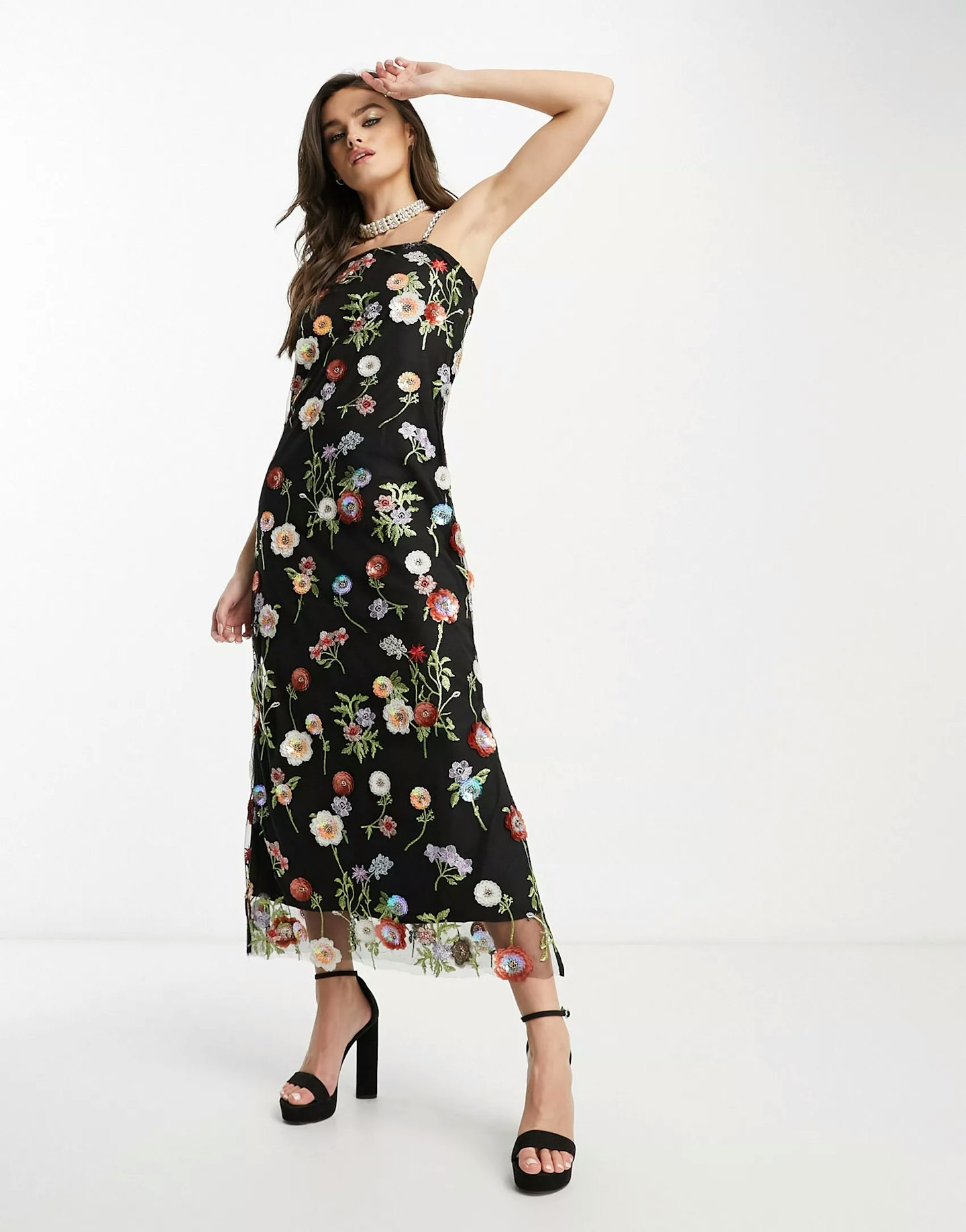 Dream Sister Jane, Embroidered Midi Dress In Black 