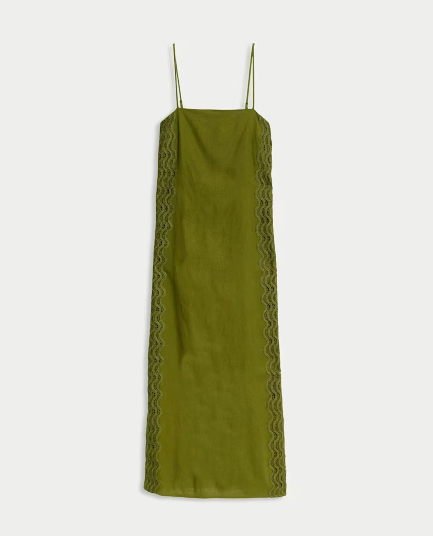 Linen Rich Square Neck Strappy Midi Shift Dress