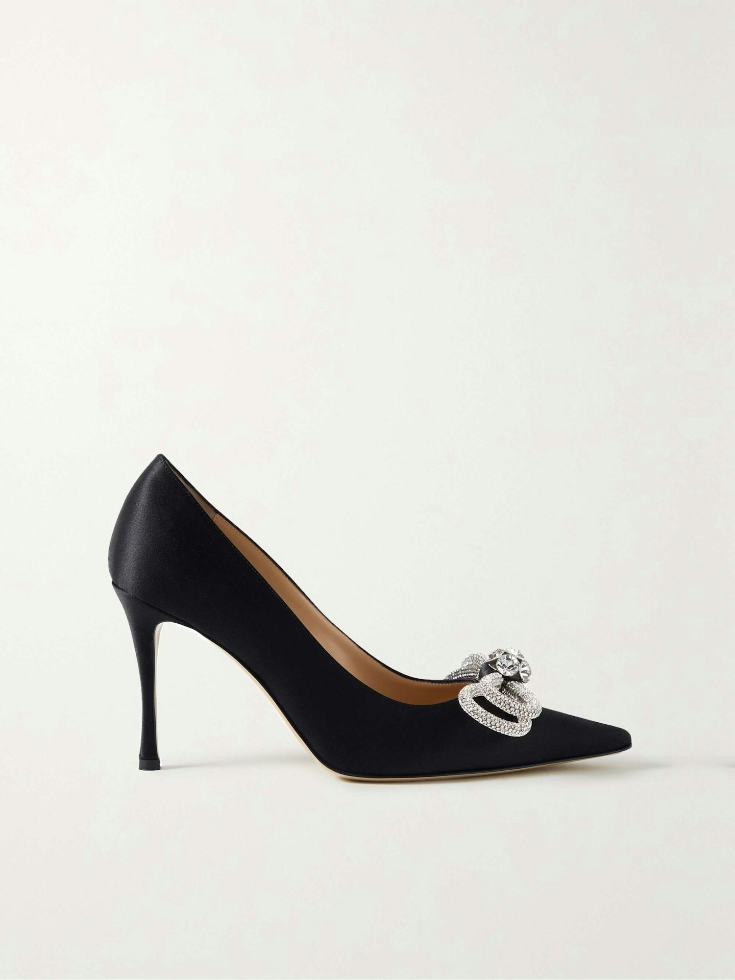 Mach & Mach, Double Bow Crystal-Embellished Satin Poe-Toe Pumps