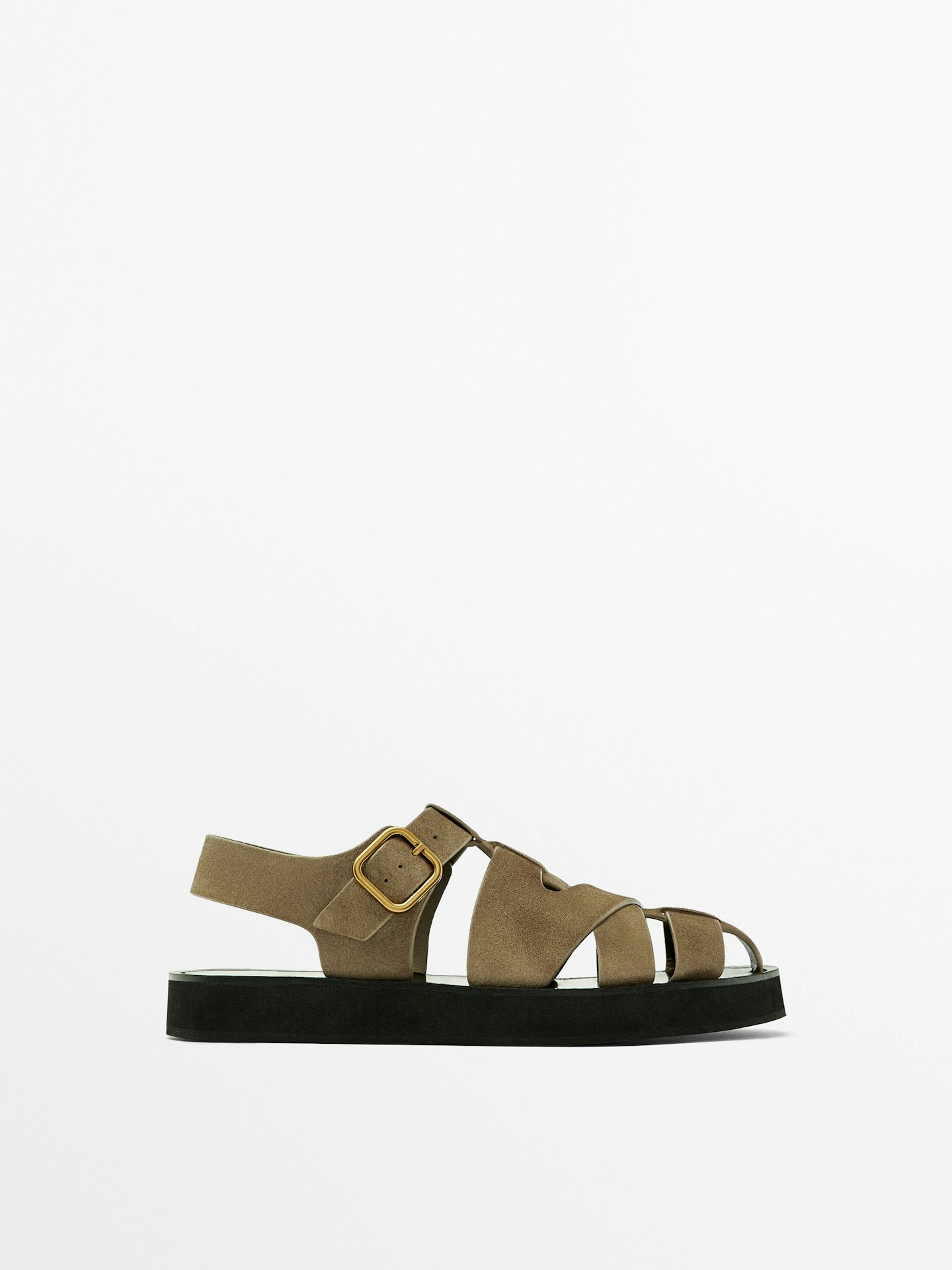 Massimo Dutti, Split Suede Cage Sandals With Buckle
