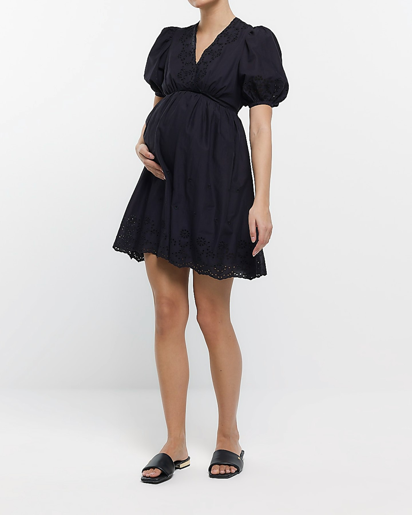 River Island Maternity Black Broderie Skater Dress