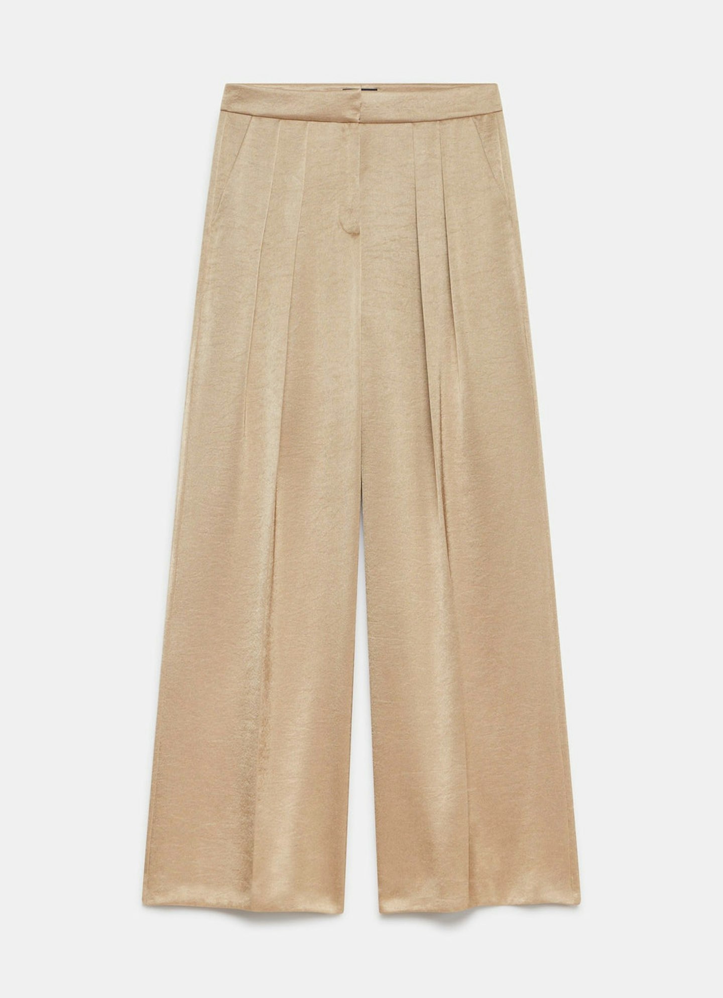 Mint Velvet, Gold Satin Pleated Wide Trousers