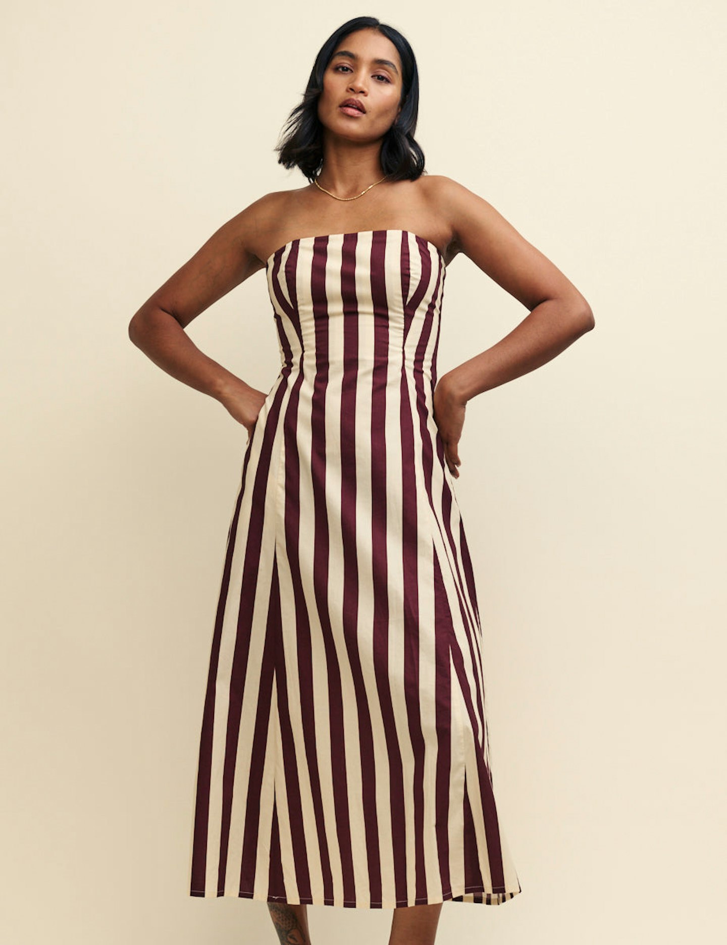 Nobody's Child, Brown Stripe Bandeau Theodora Midaxi Dress