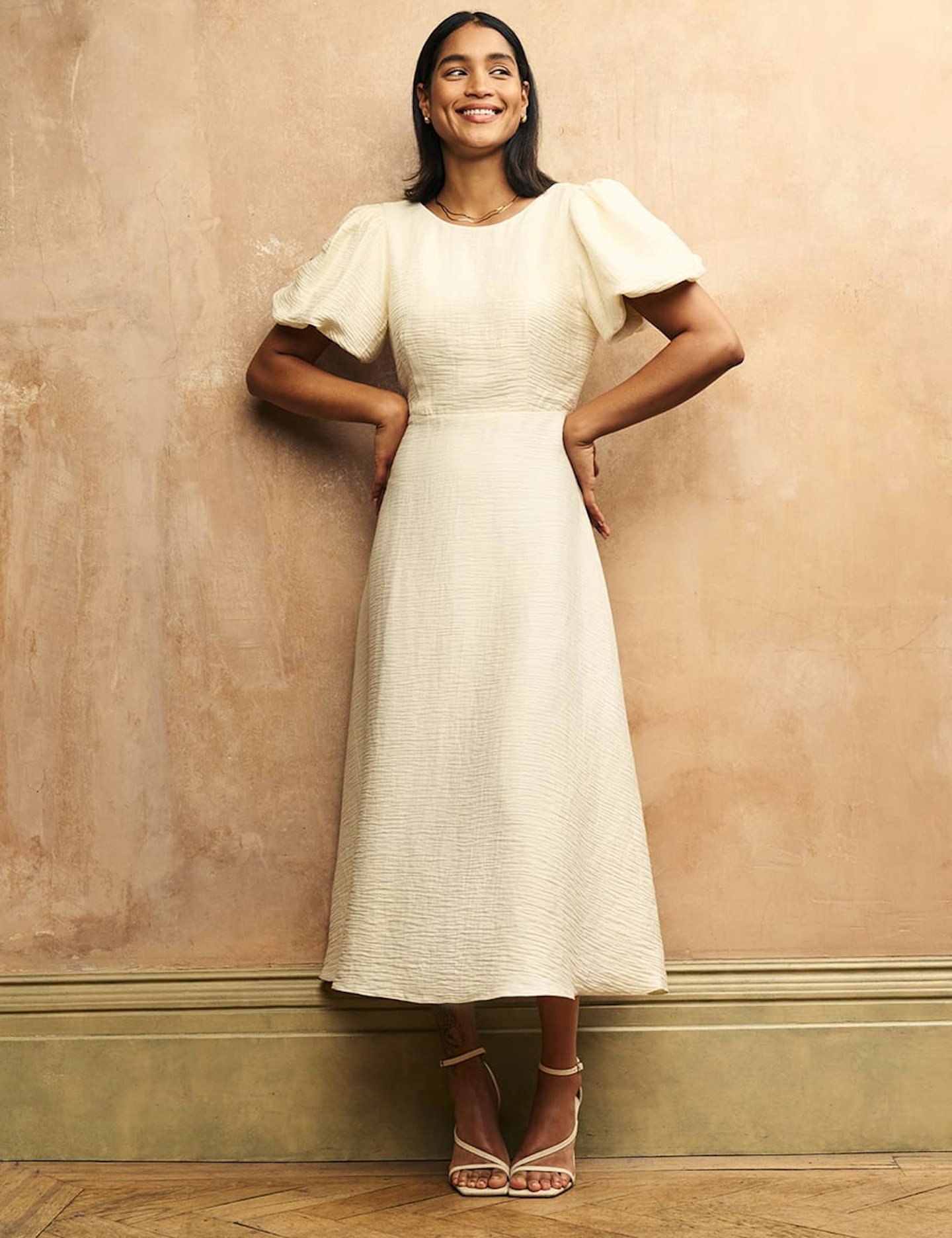 Nobody's Child, Cream Puff-Sleeve Zora Midaxi Dress