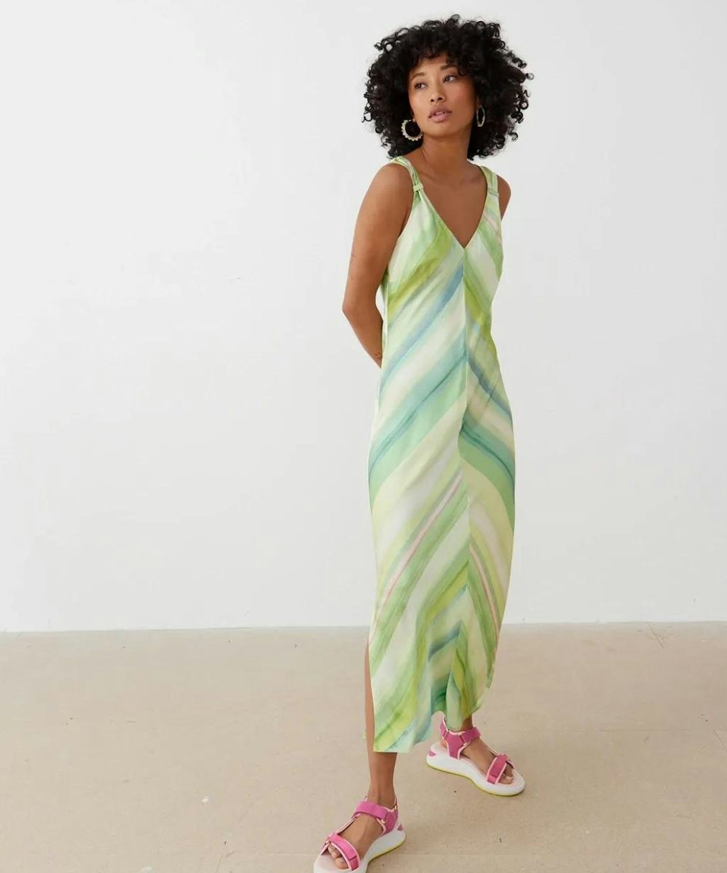 Green Ombre Stripe Midi Slip Dress
