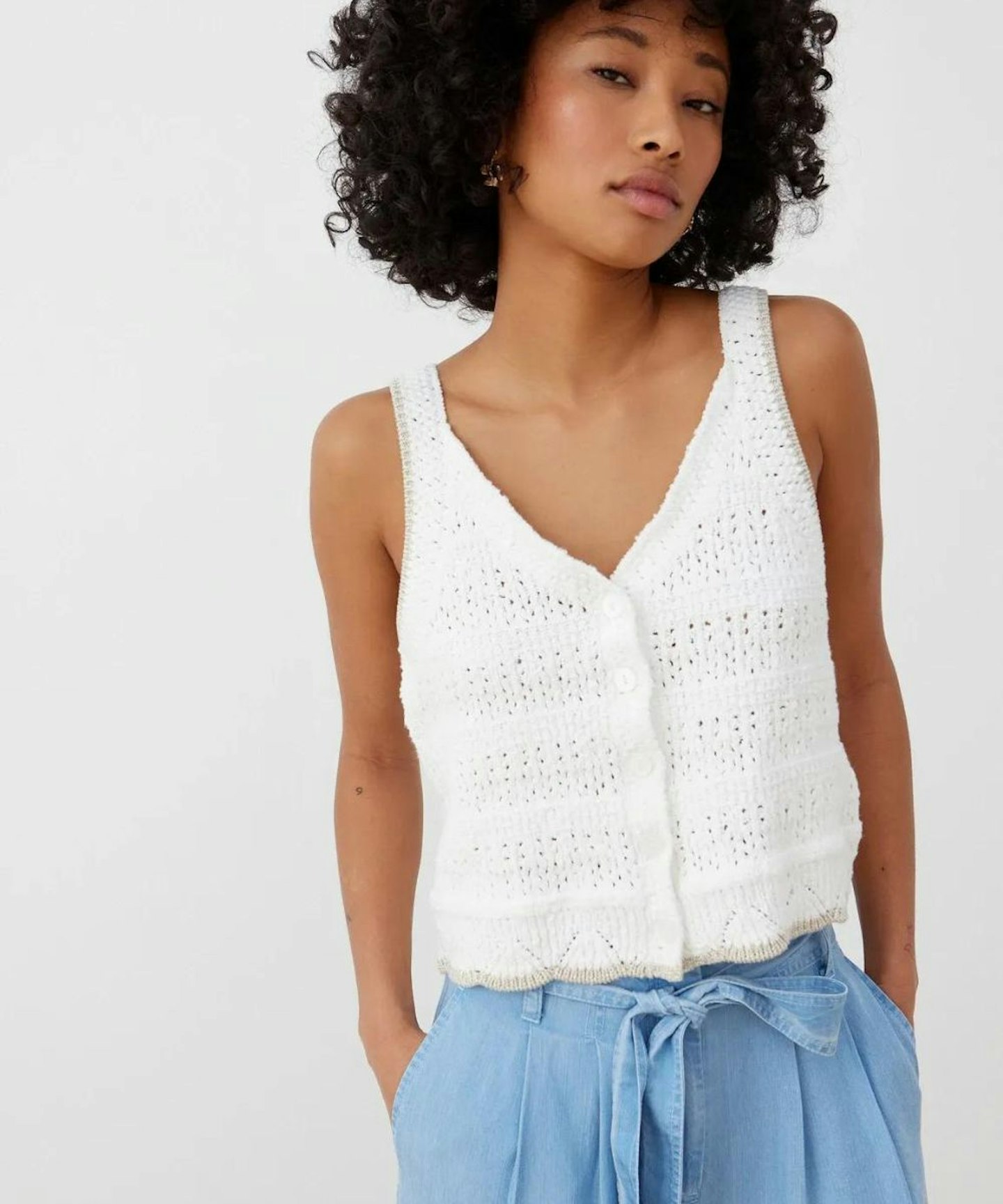 Cream Button Up Knitted Vest