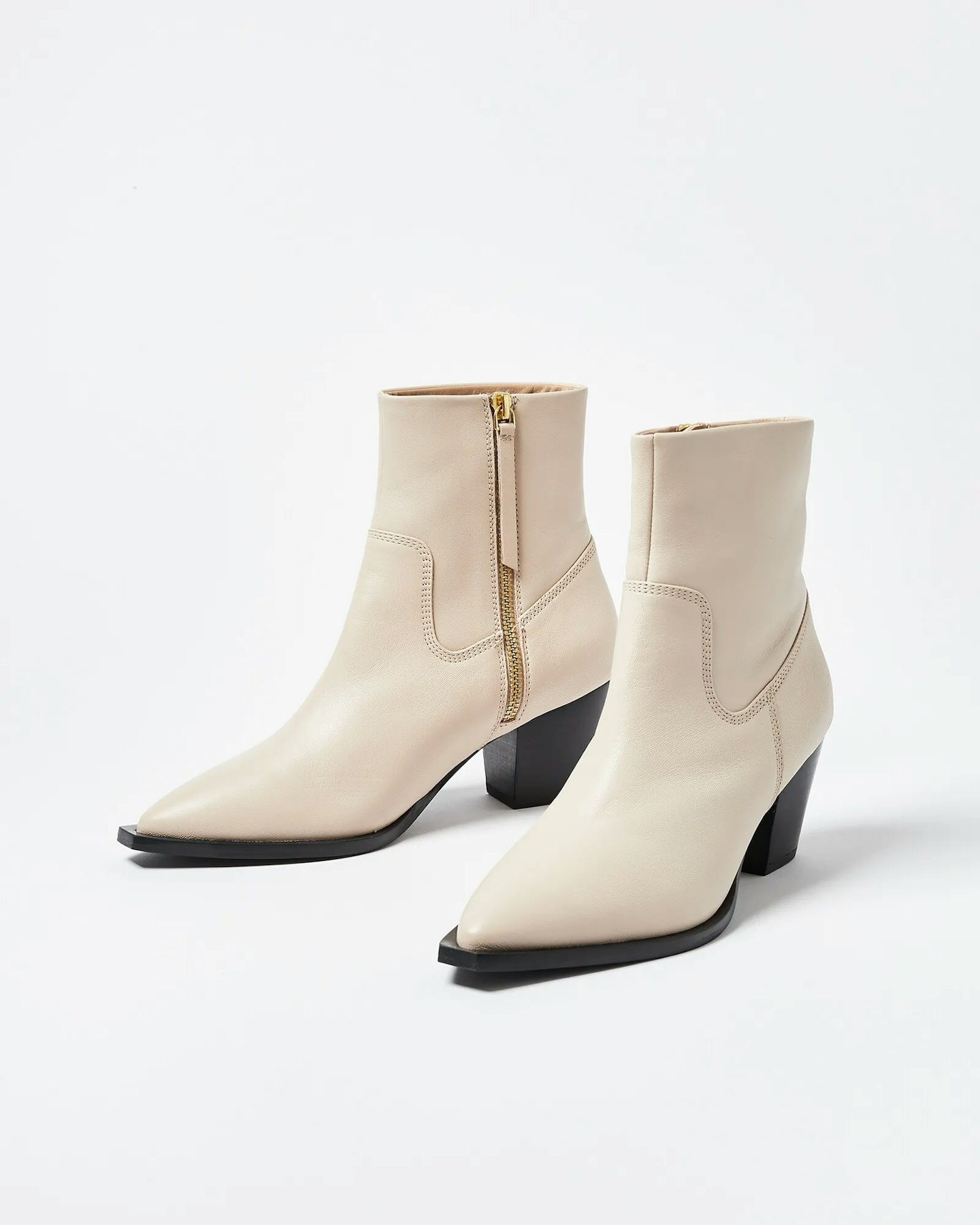 Oliver Bonas Western Off White Leather Heeled Boots