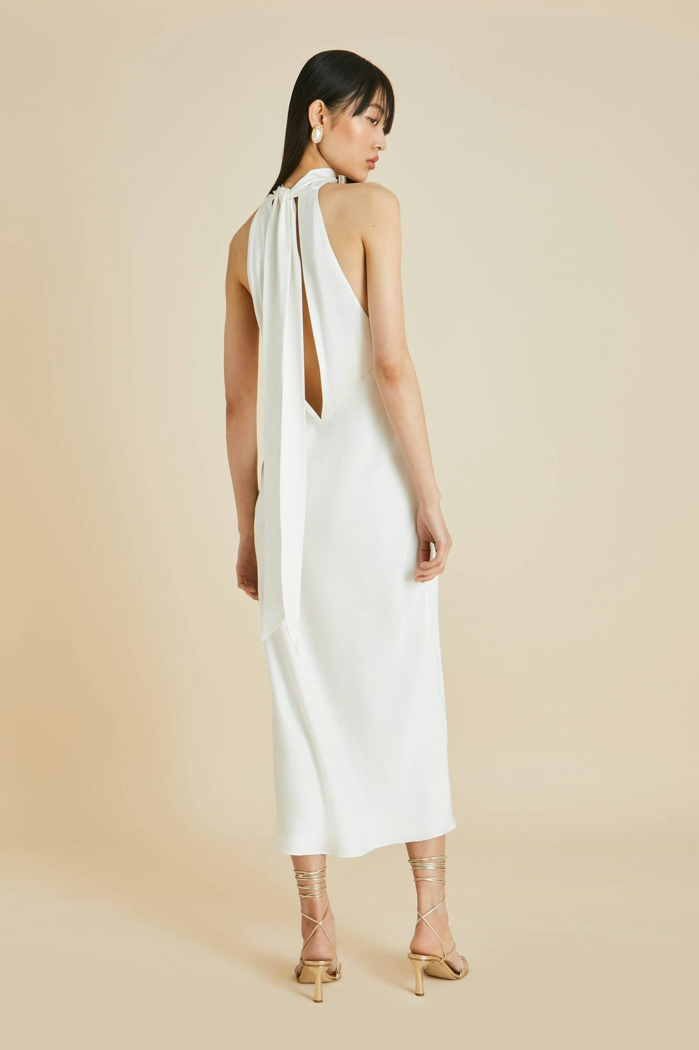 Olivia Von Halle, Greta Ivory Halter-Neck Dress In Silk Satin