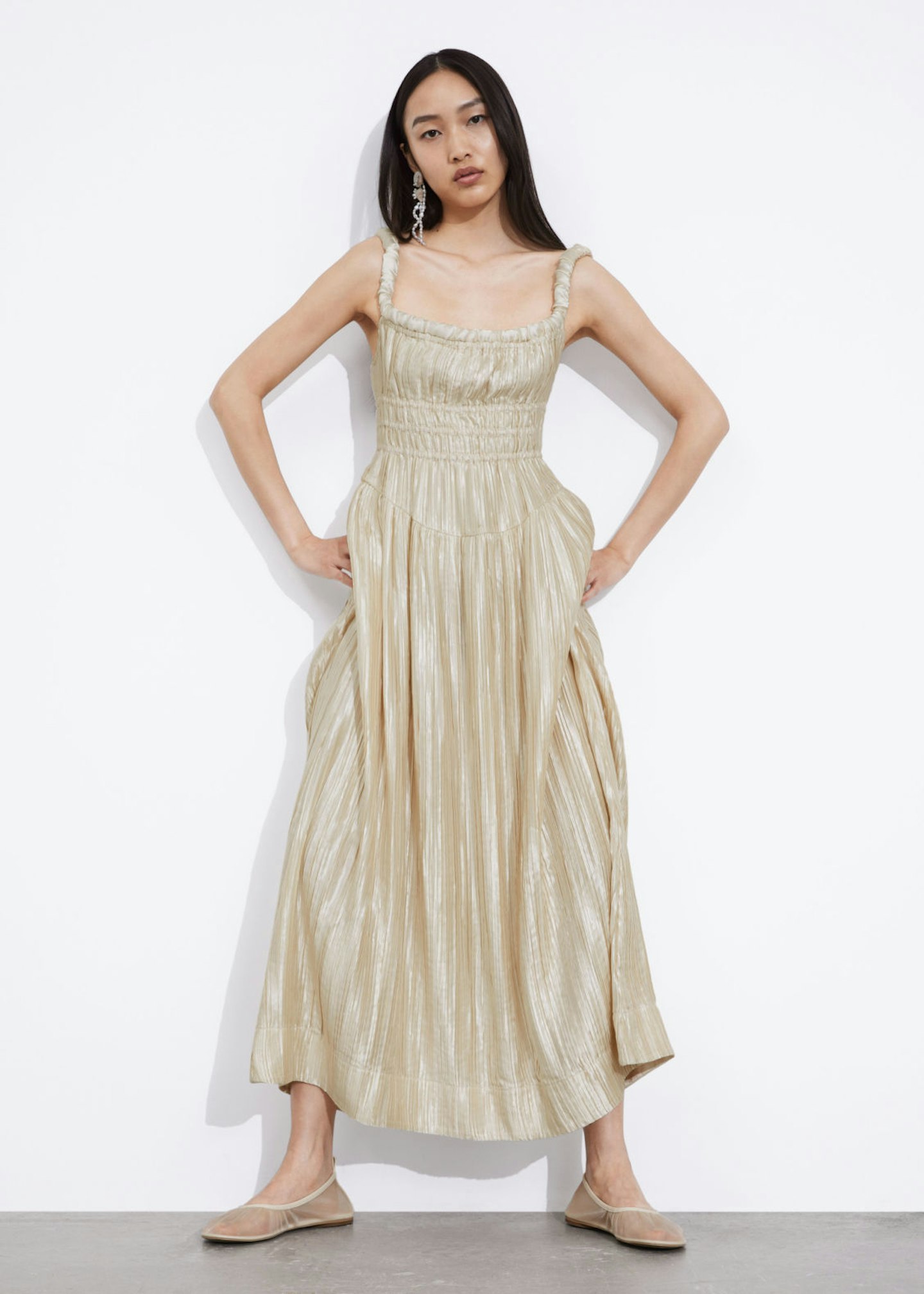 & Other Stories, Shirred Satin Midi Dress