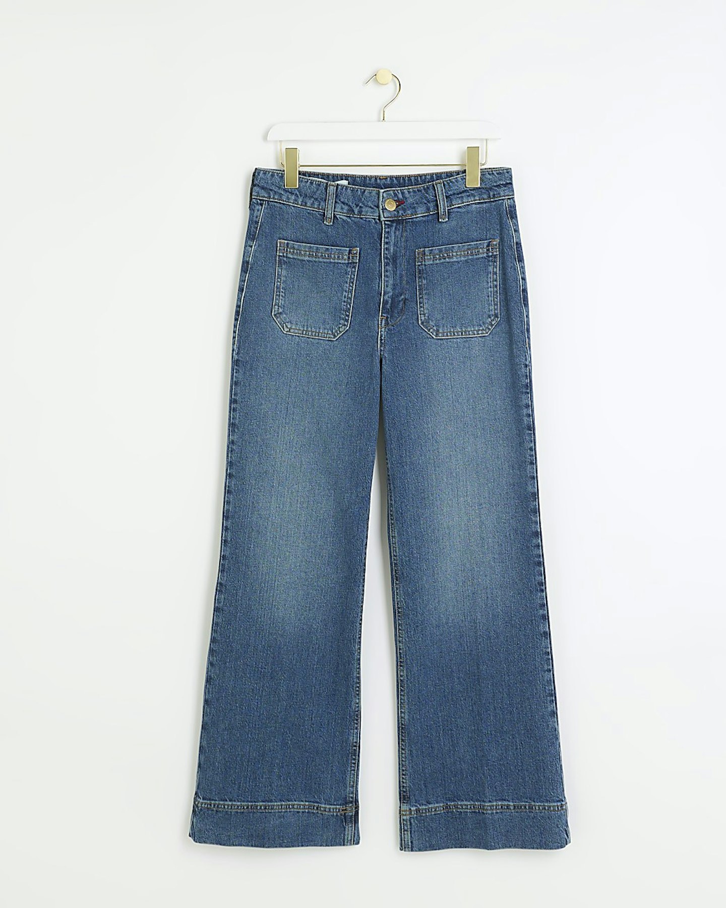 River Island, Petite Blue High Waisted Wide Flared Jeans