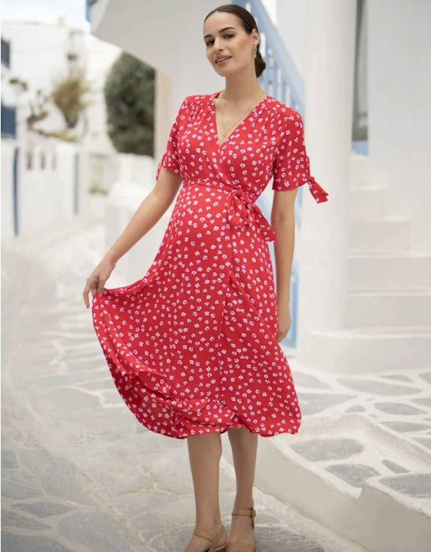 Seraphine Red Midi Wrap Maternity Dress