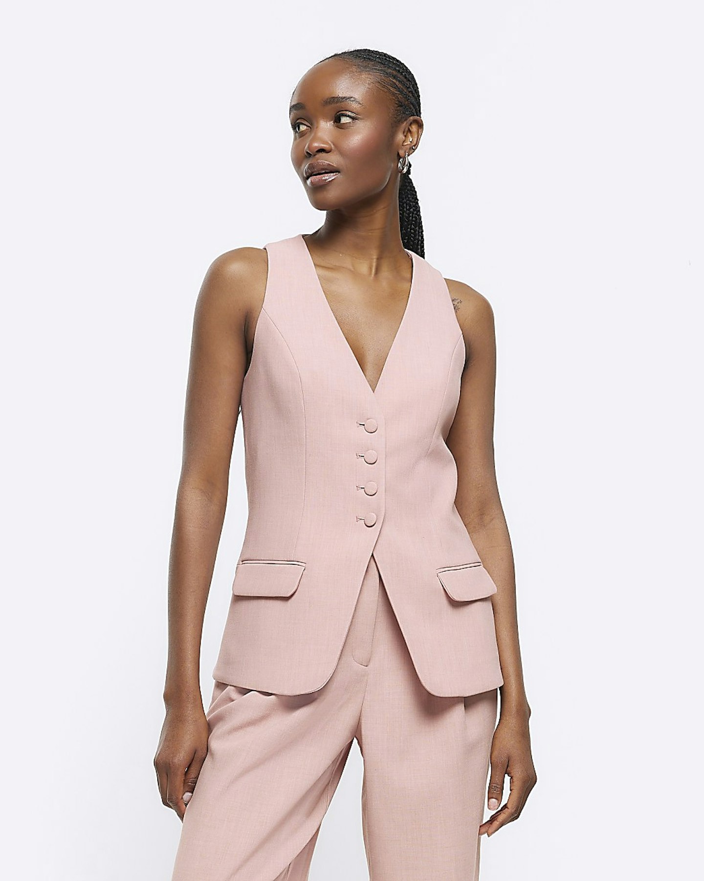 River Island, Pink Button-Up Longline Waistcoat