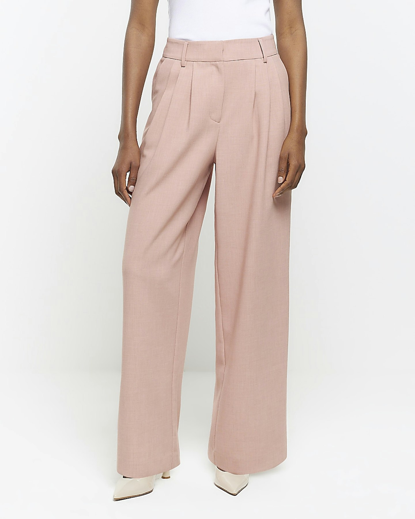 River Island, Pink Pleated Wide-Leg Trousers