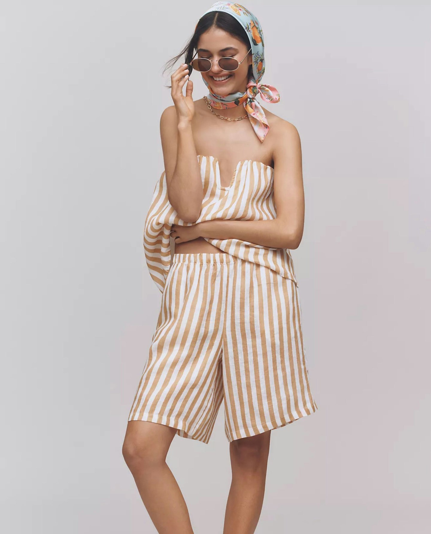 Anthropologie, Linen Striped Bermuda Shorts