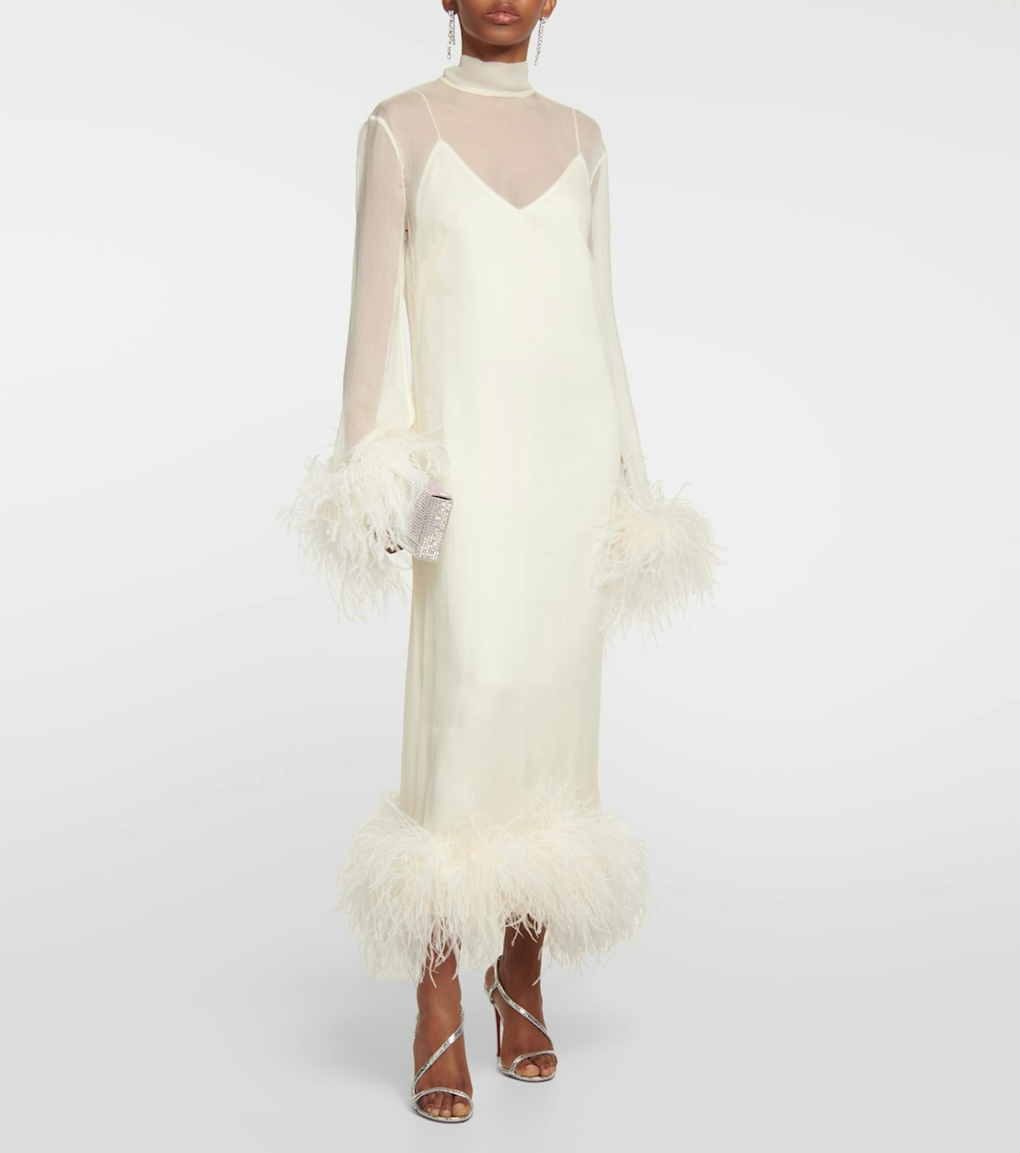 Taller Marmo, Gina Venti Feather-Trimmed Silk Midi Dress