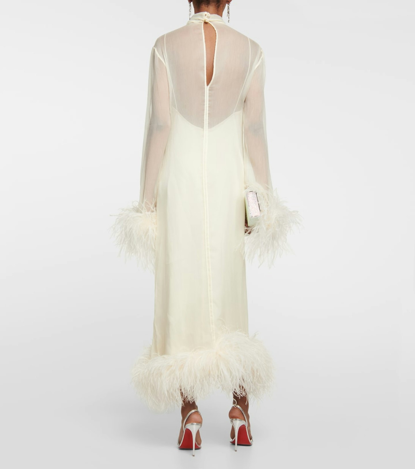 Taller Marmo, Gina Venti Feather-Trimmed Silk Midi Dress