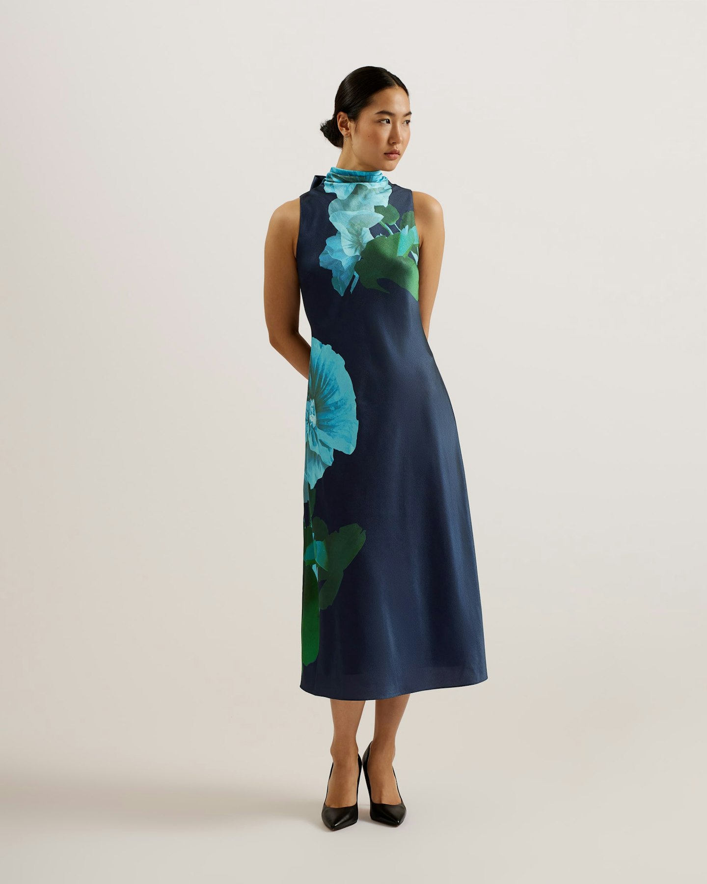 Ted Baker, High-Neck Floral Satin Slip Dress