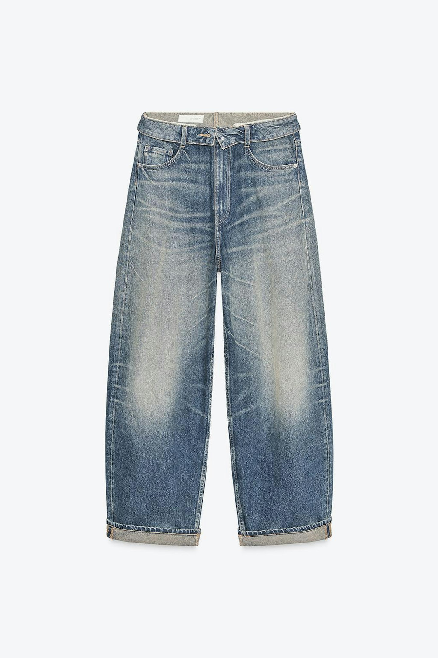 Zara, Mid-Waist Folded Waistband Jeans