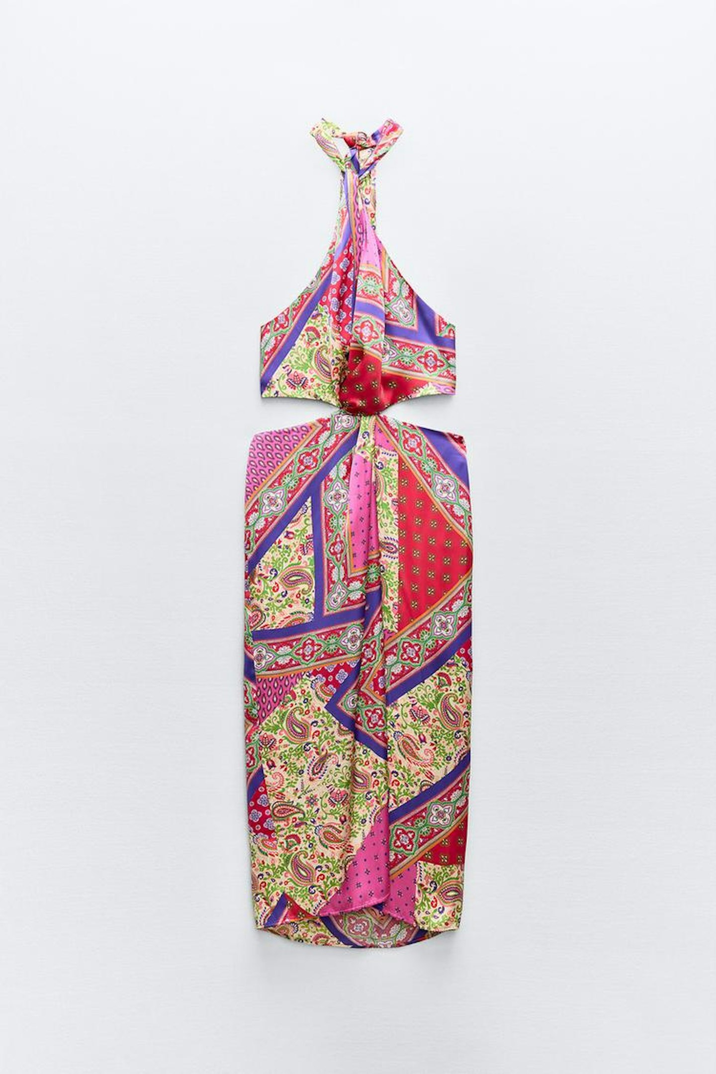 Zara, Patchwork Print Halter Midi Dress