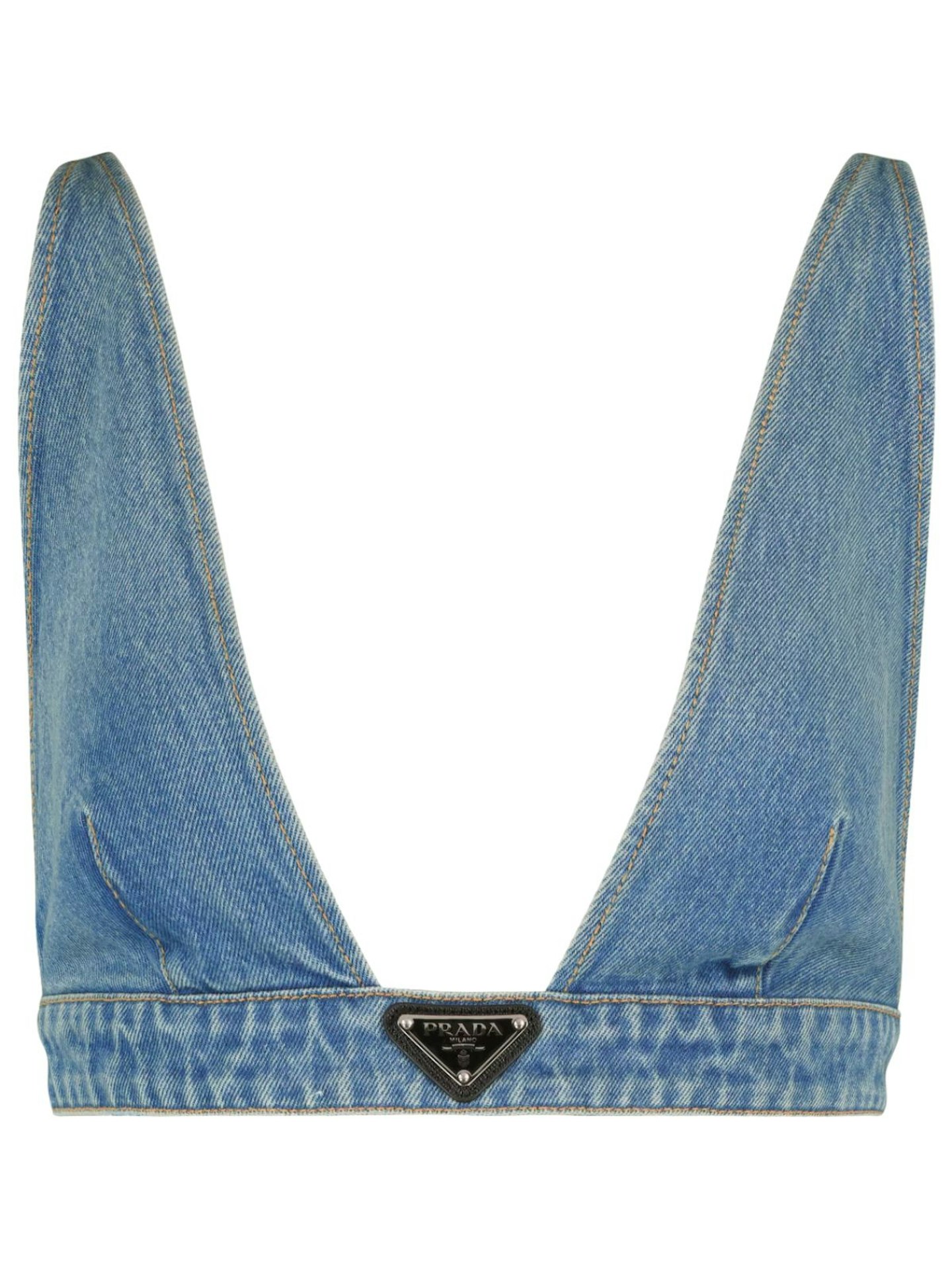 Prada Logo Denim Bralette