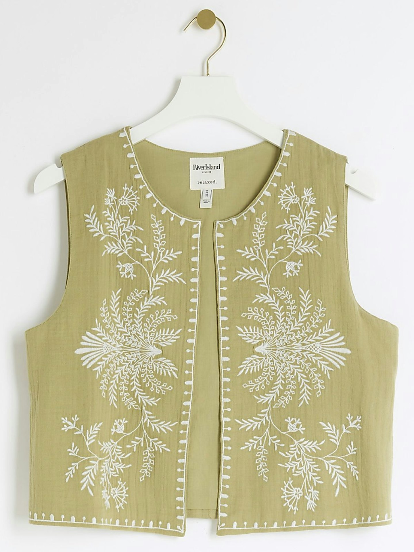 River Island Khaki Embroidered Waistcoat